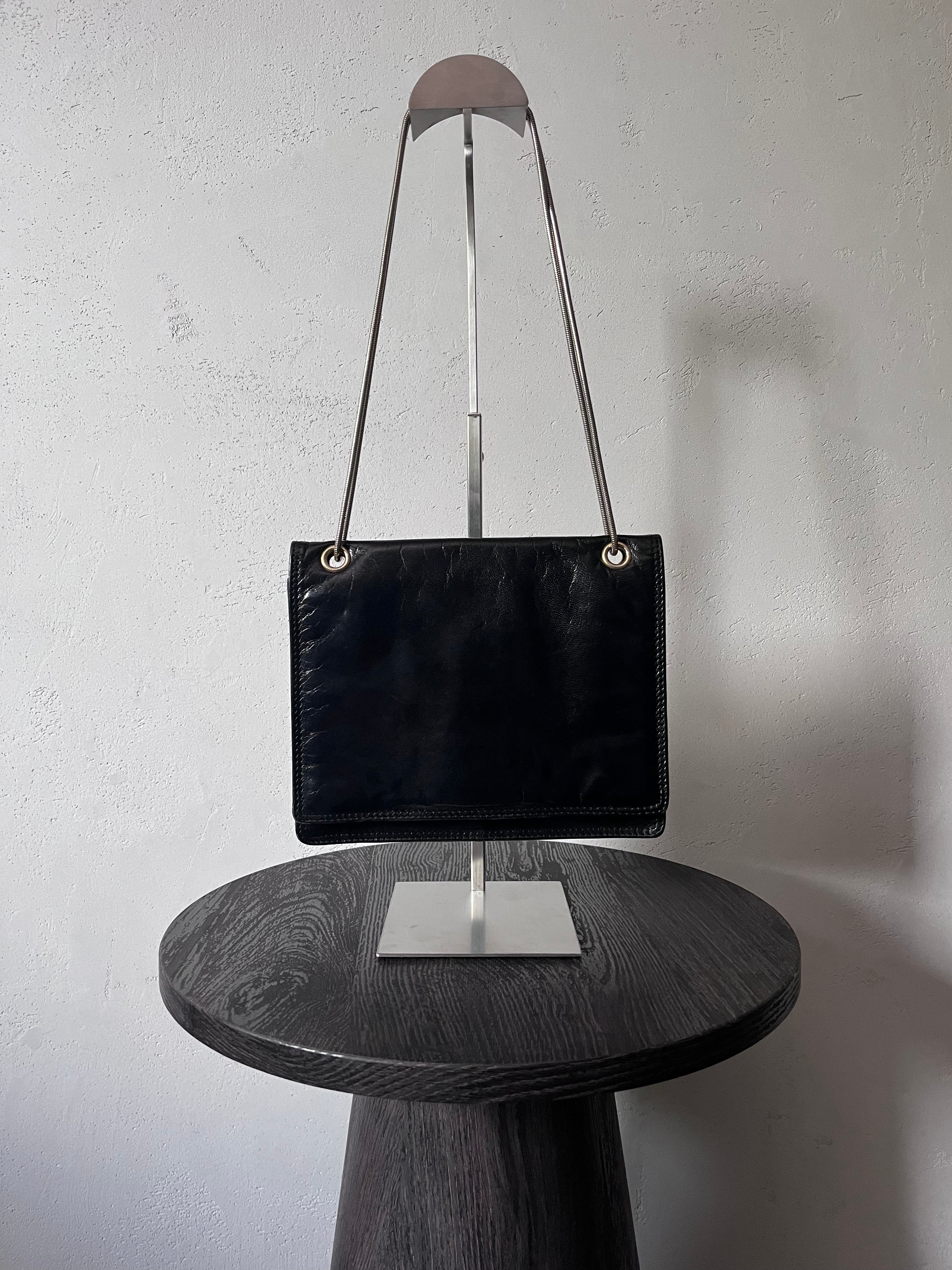 Bottega Veneta Vintage Leather Shoulder Clutch Bag Black