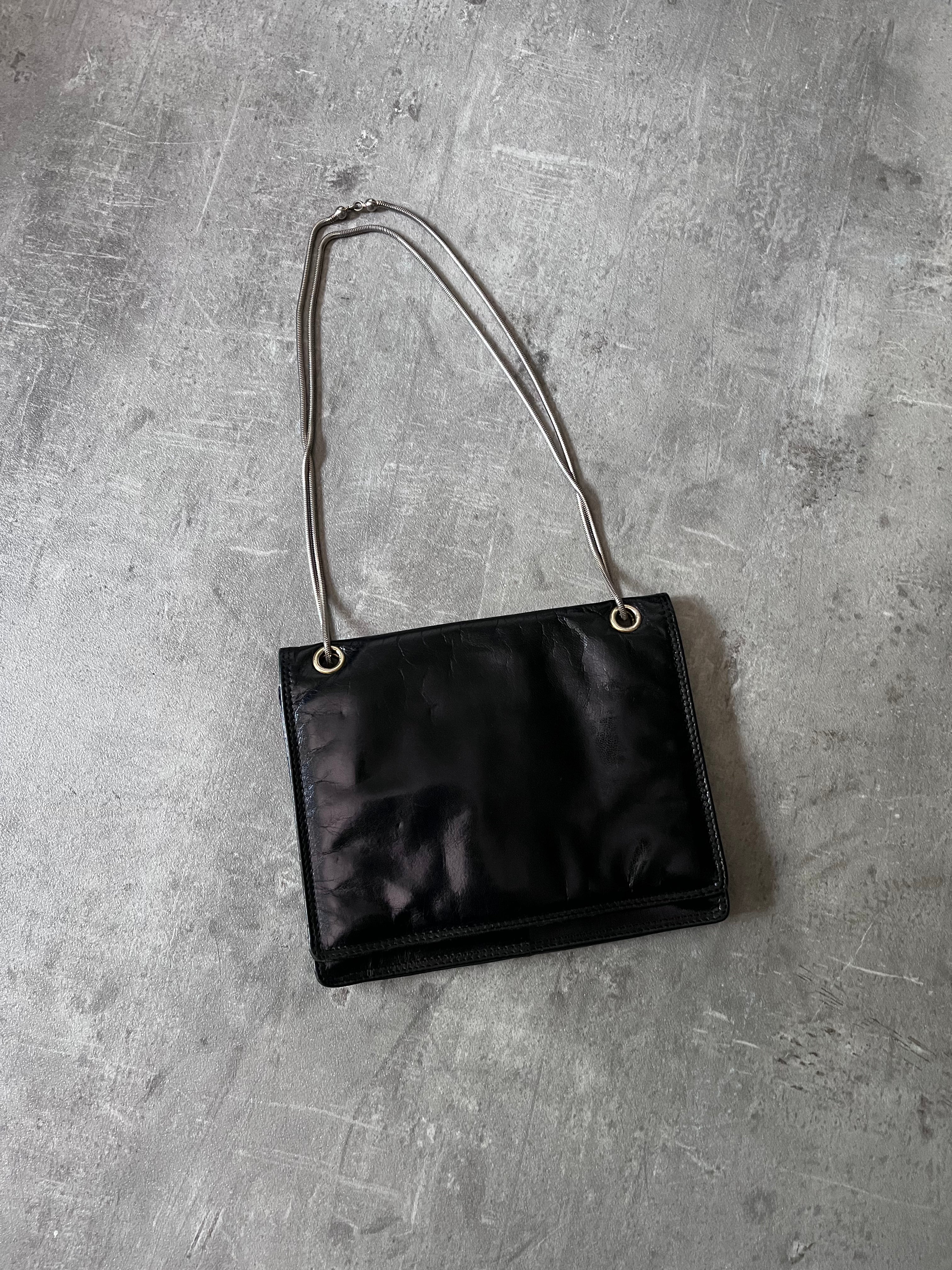 Bottega Veneta Vintage Leather Shoulder Clutch Bag Black
