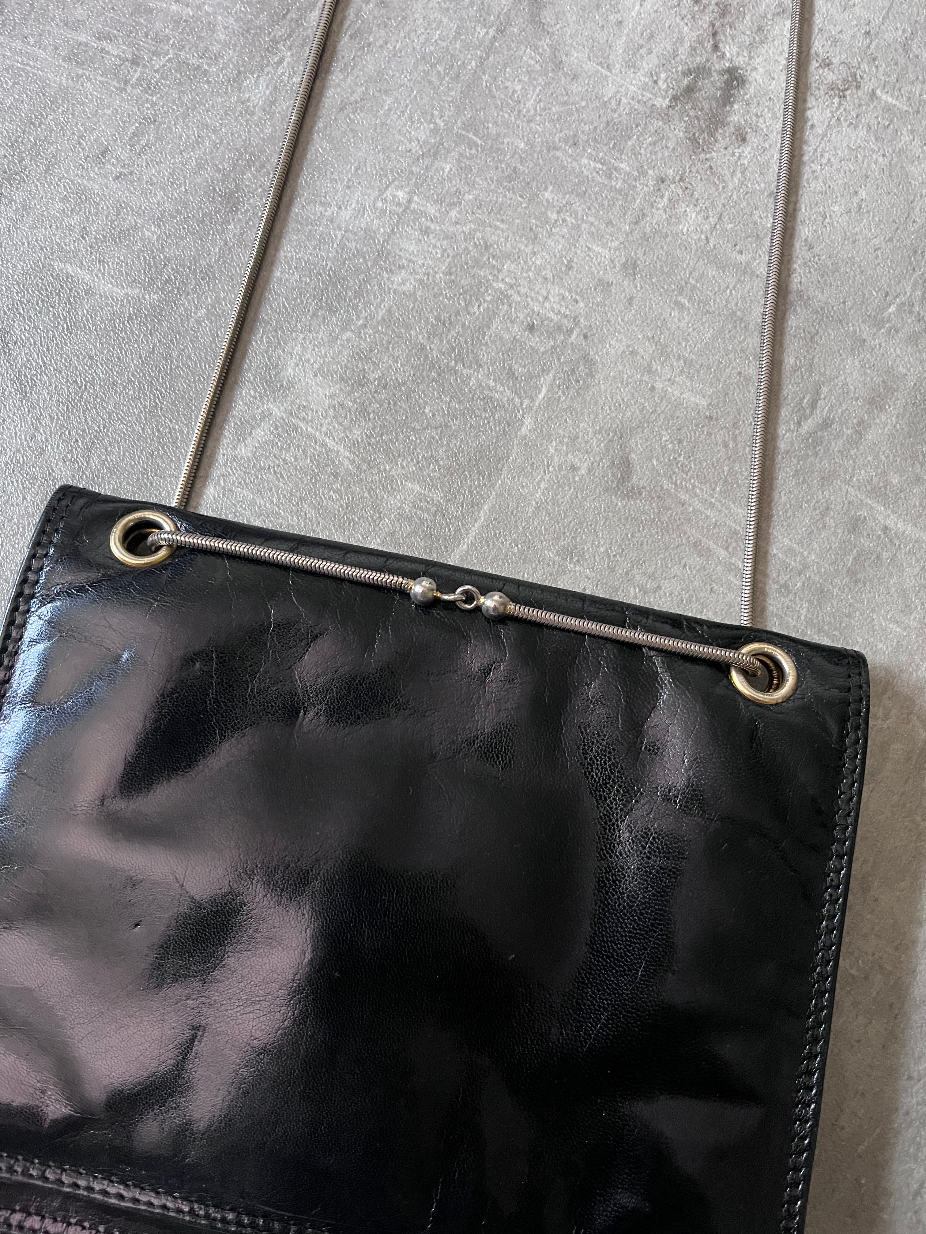 Bottega Veneta Vintage Leather Shoulder Clutch Bag Black