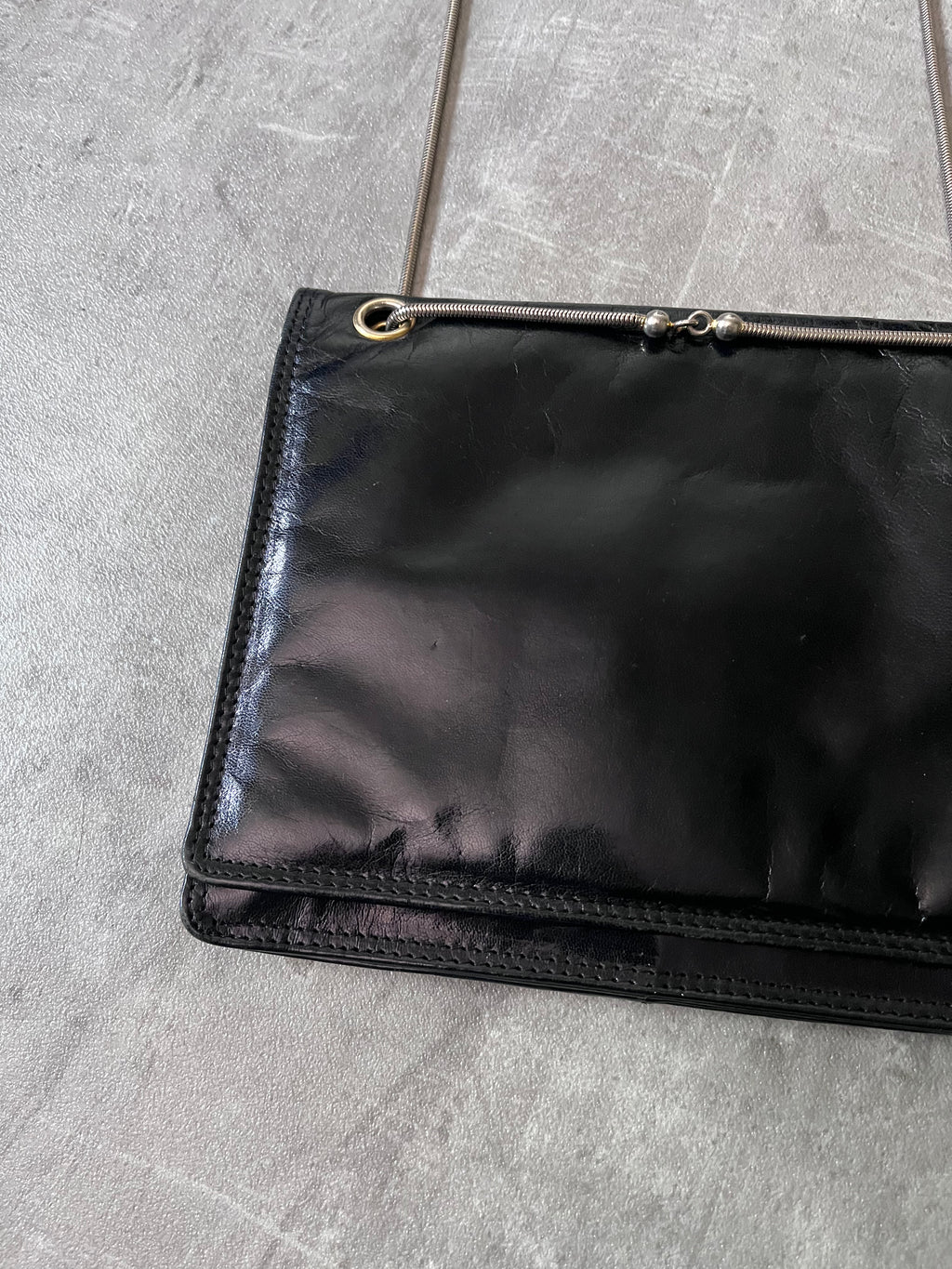 Bottega Veneta Vintage Leather Shoulder Clutch Bag Black