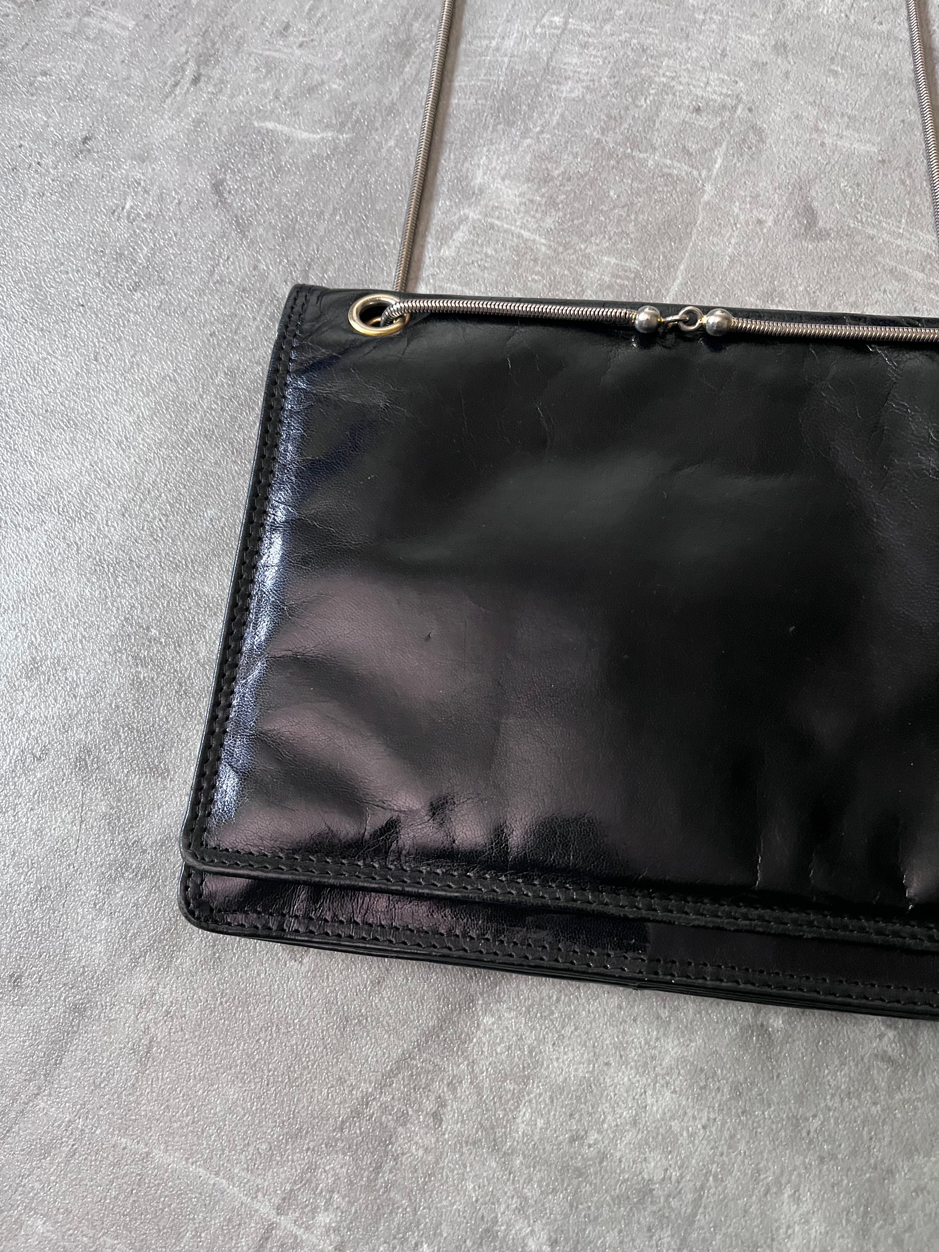 Bottega Veneta Vintage Leather Shoulder Clutch Bag Black