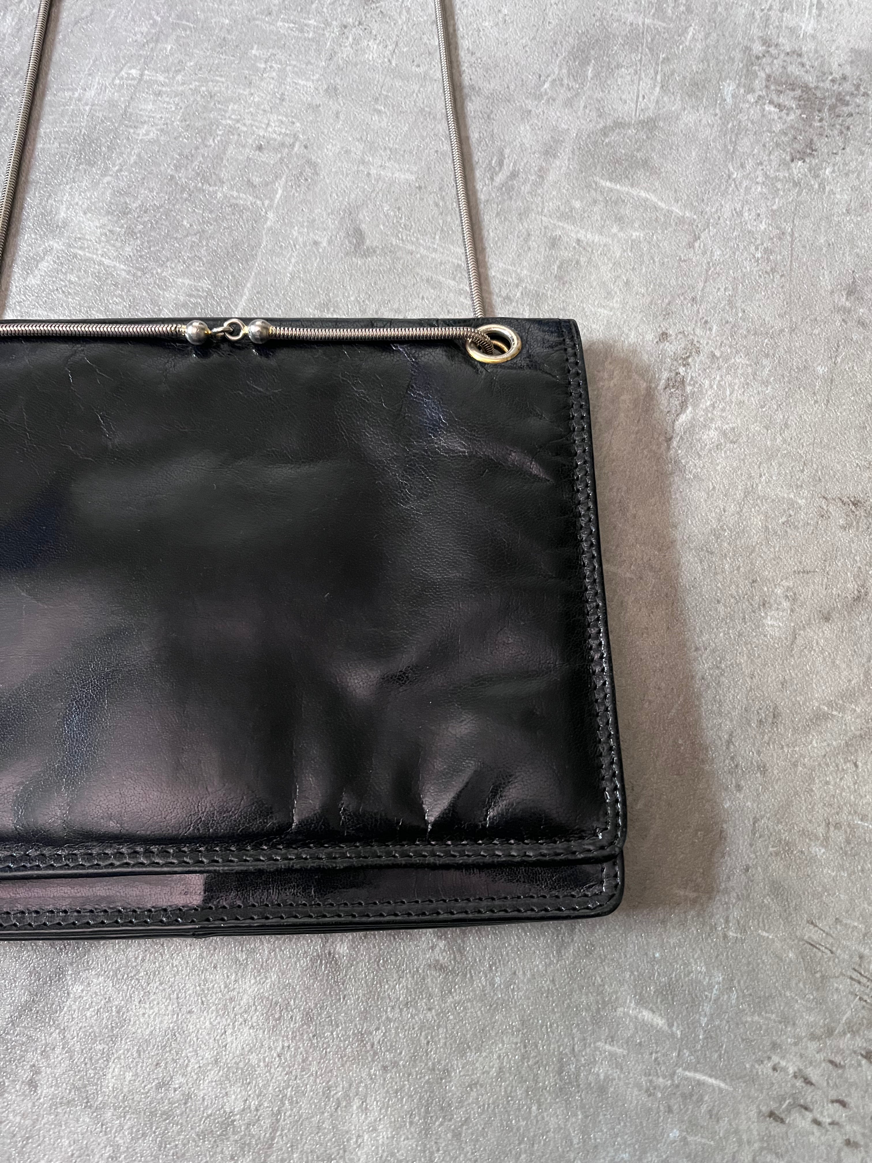 Bottega Veneta Vintage Leather Shoulder Clutch Bag Black
