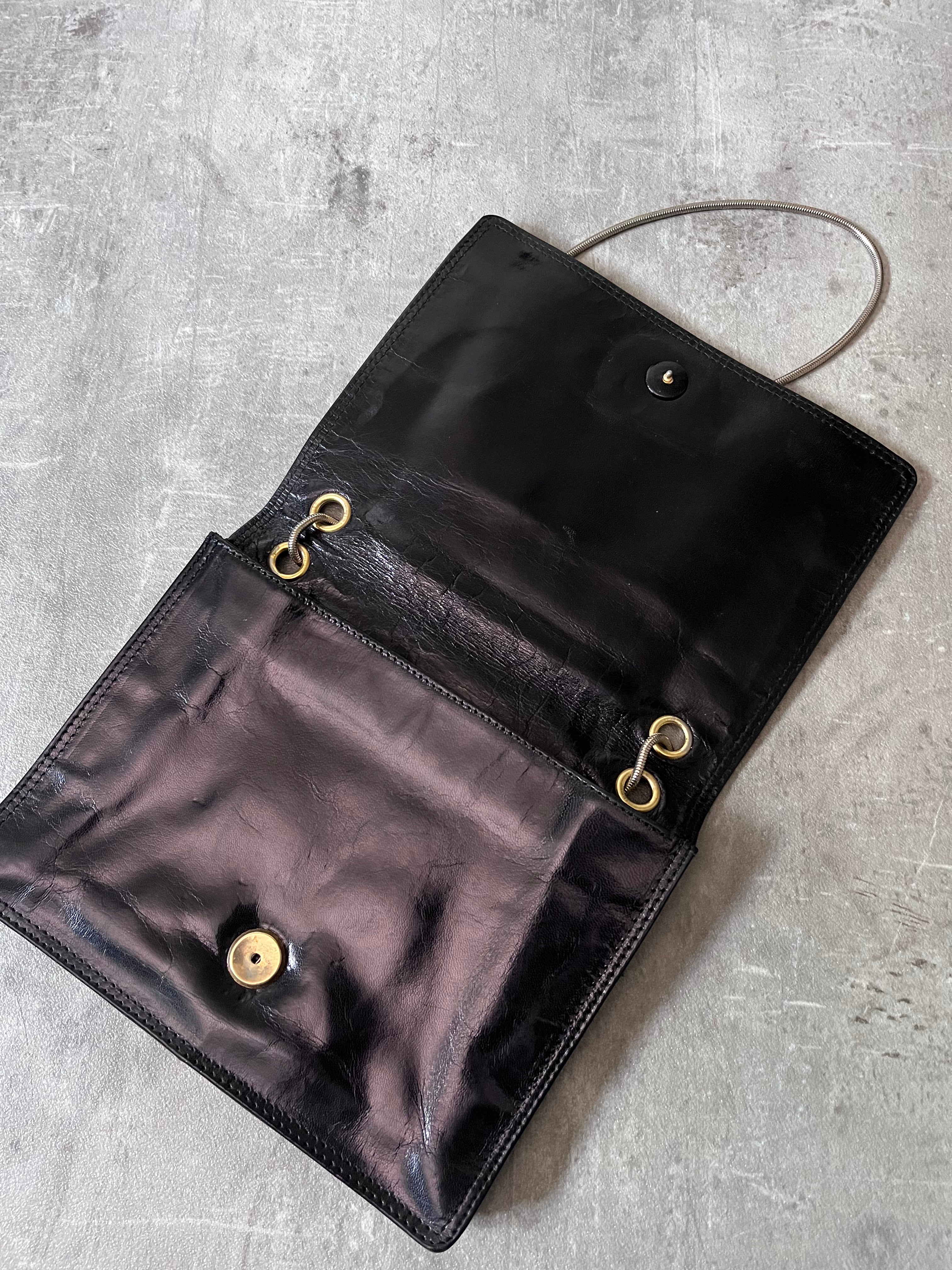 Bottega Veneta Vintage Leather Shoulder Clutch Bag Black