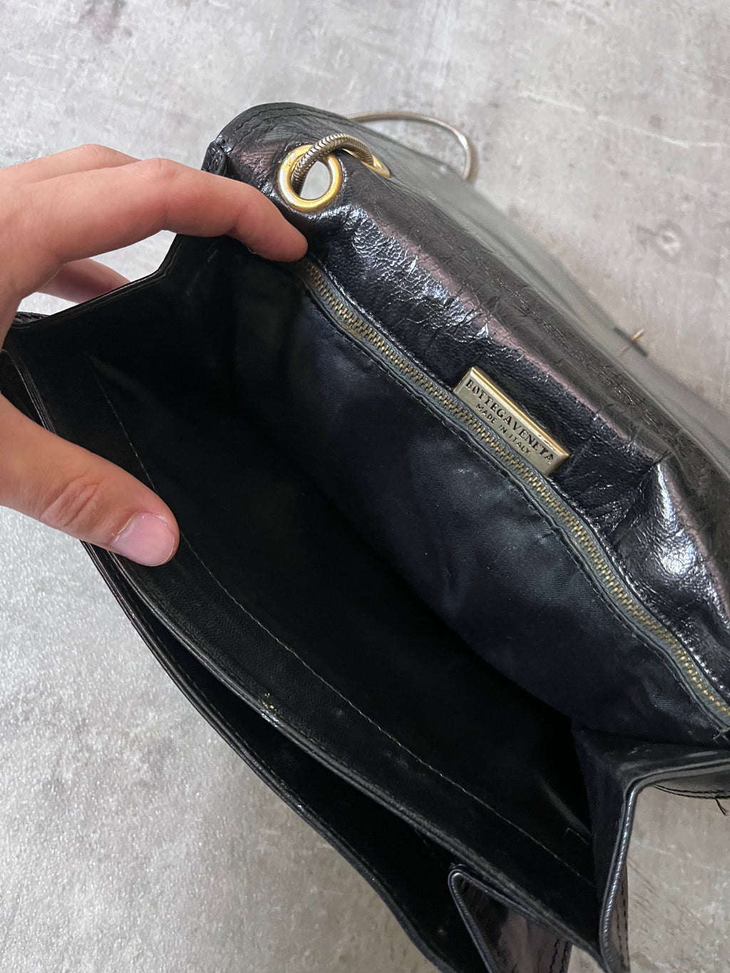 Bottega Veneta Vintage Leather Shoulder Clutch Bag Black