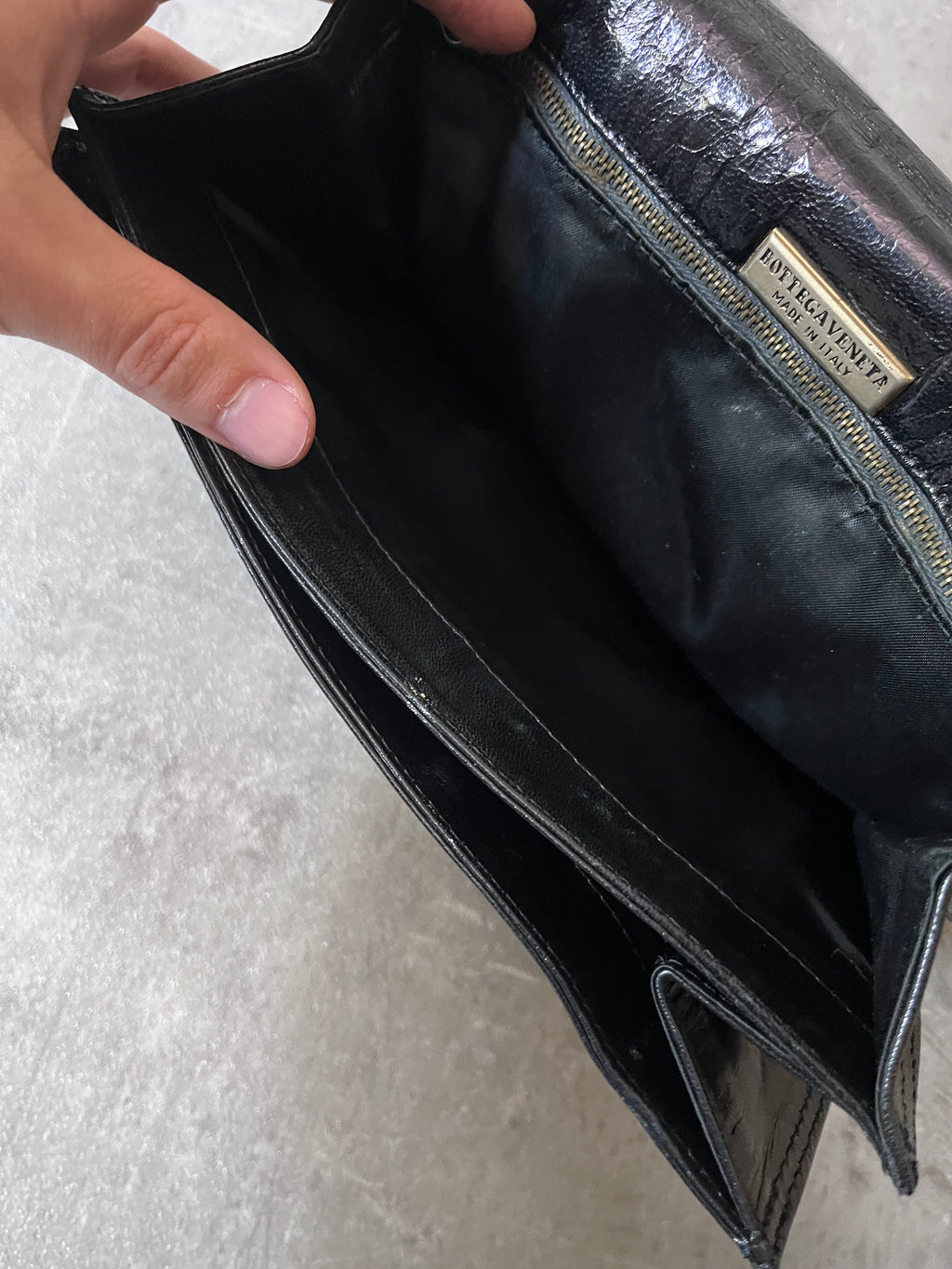 Bottega Veneta Vintage Leather Shoulder Clutch Bag Black
