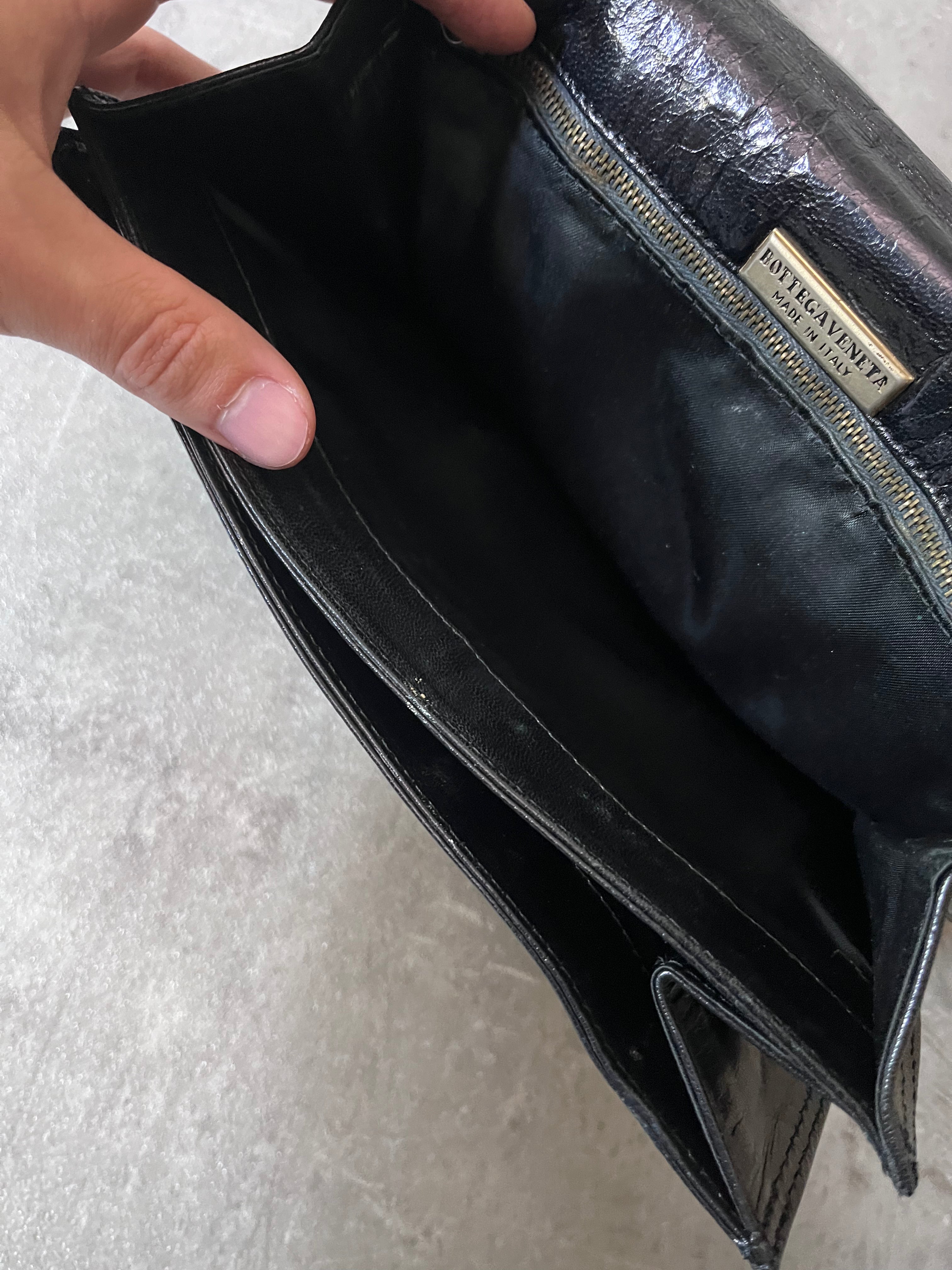 Bottega Veneta Vintage Leather Shoulder Clutch Bag Black