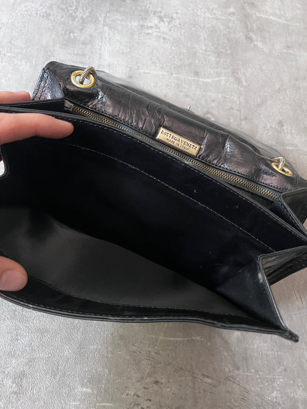 Bottega Veneta Vintage Leather Shoulder Clutch Bag Black