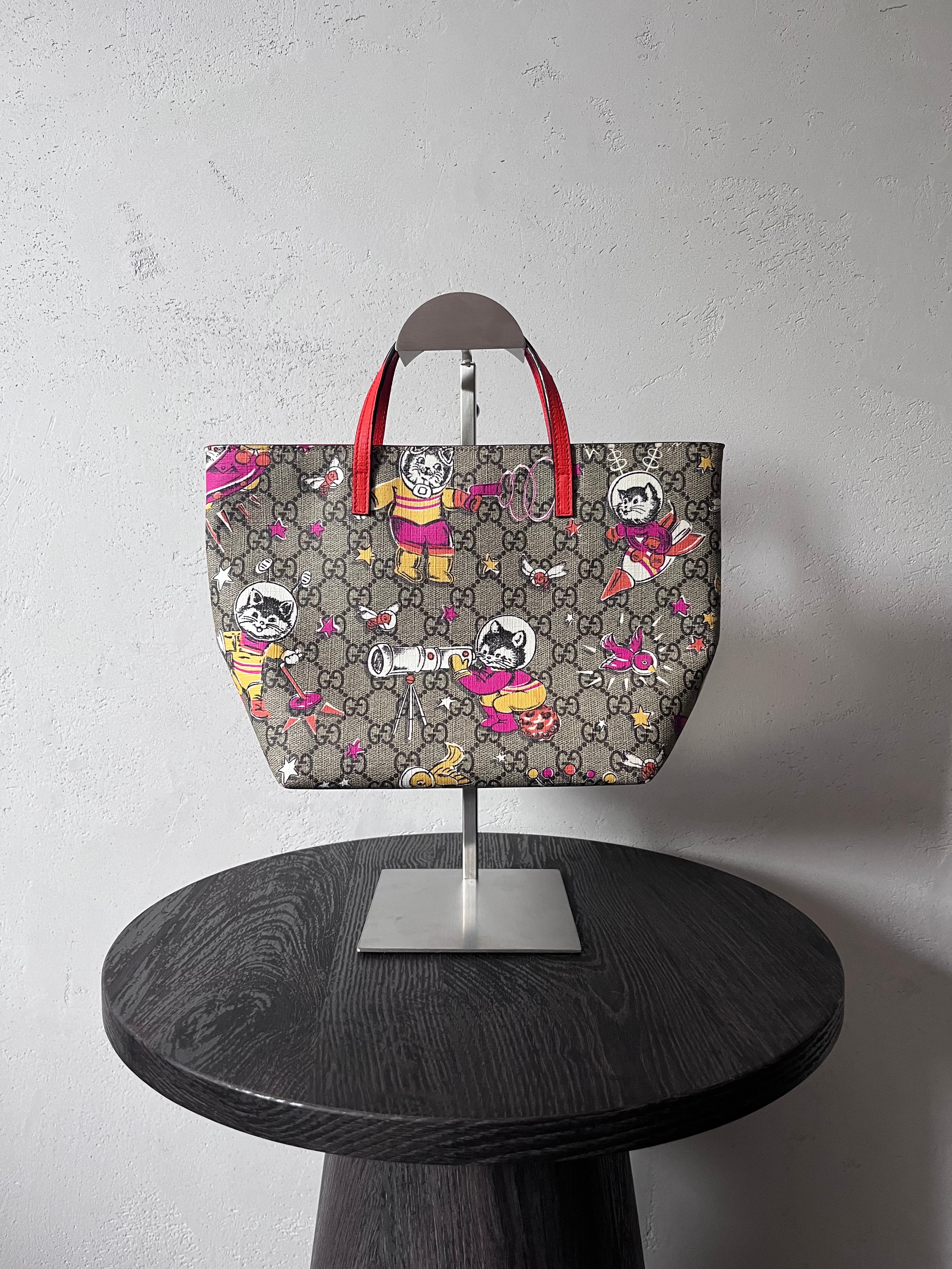 Gucci GG Monogram Space Cat Leather Small Tote Bag