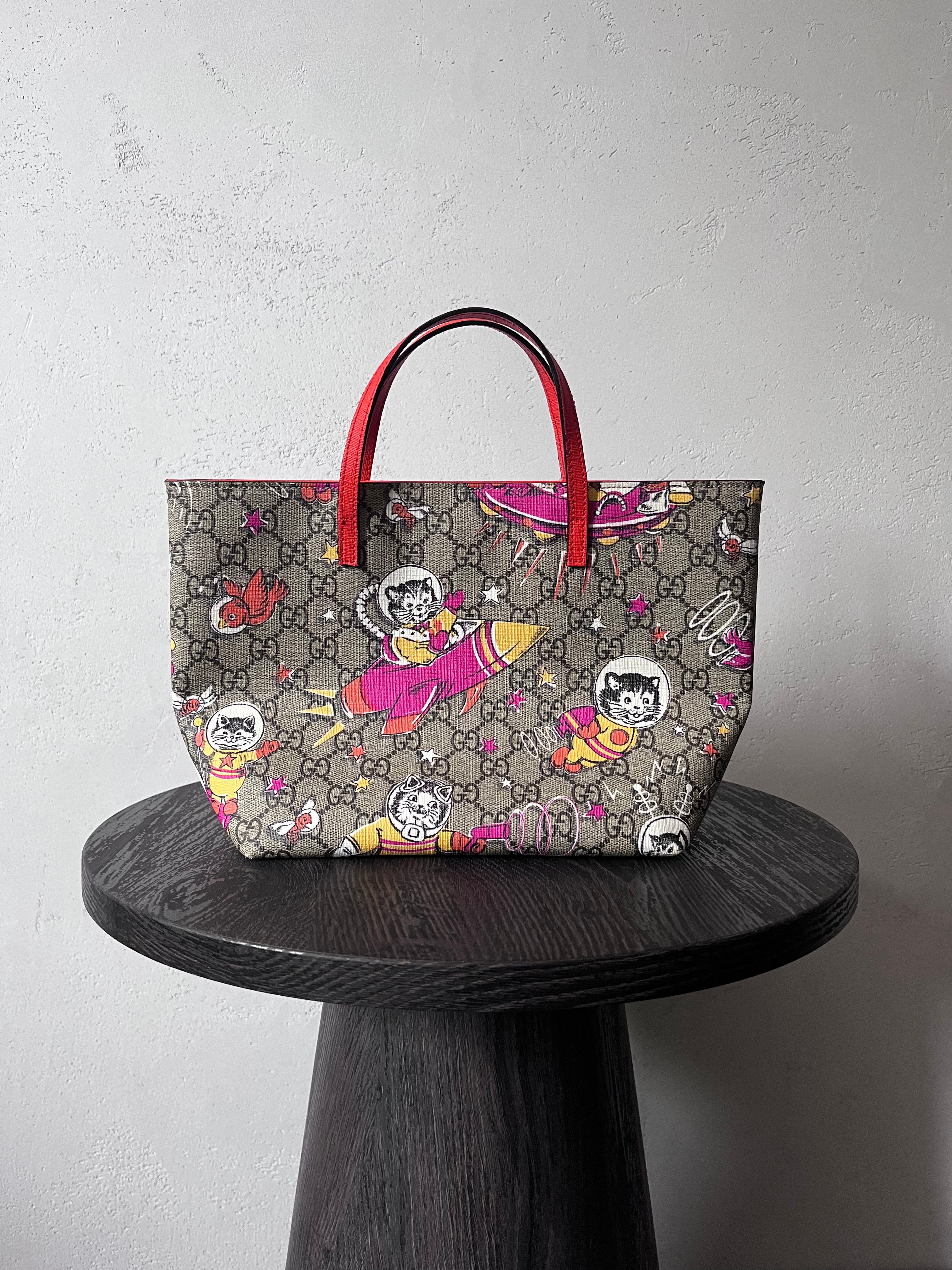 Gucci GG Monogram Space Cat Leather Small Tote Bag