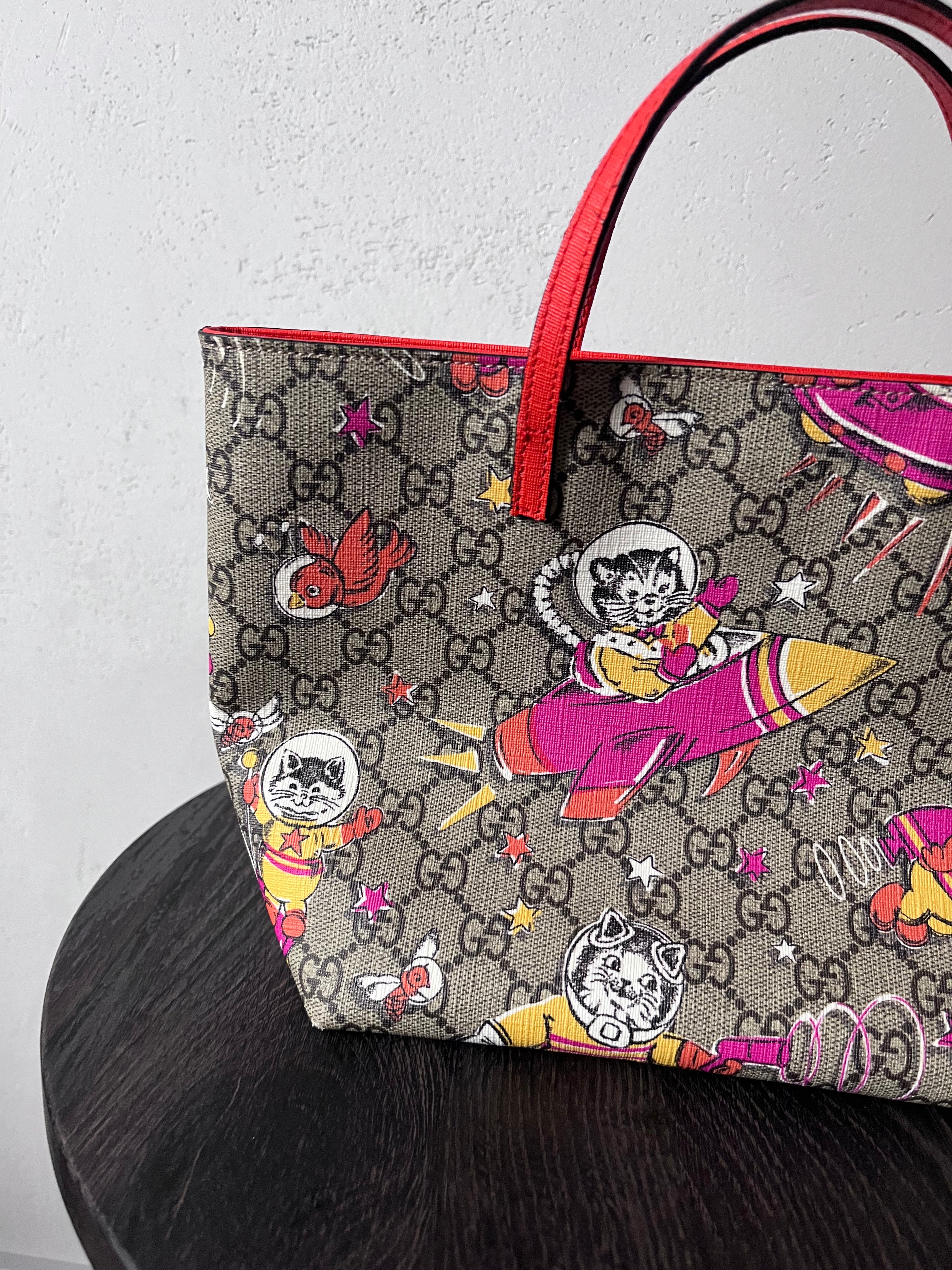 Gucci GG Monogram Space Cat Leather Small Tote Bag
