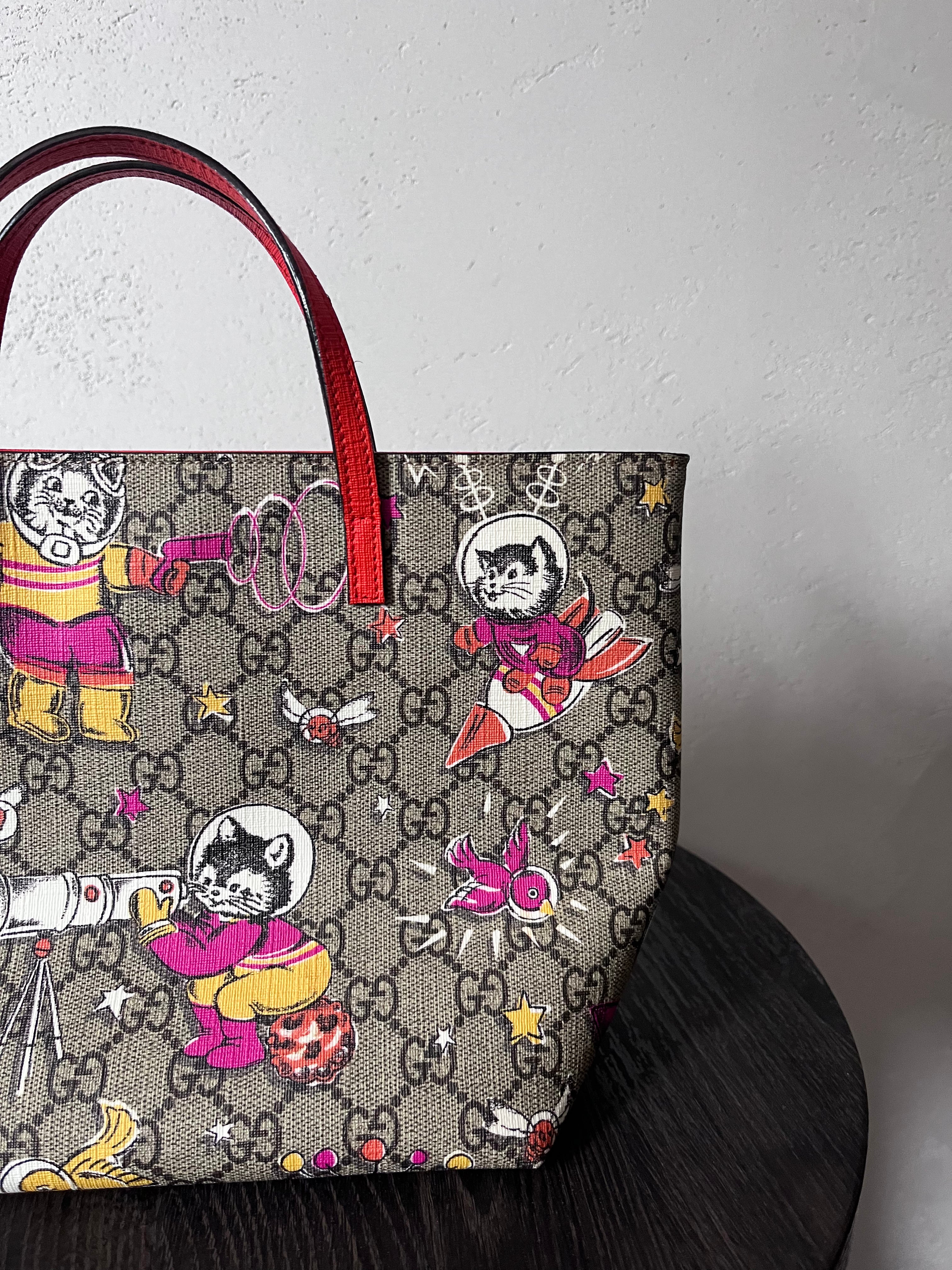 Gucci GG Monogram Space Cat Leather Small Tote Bag