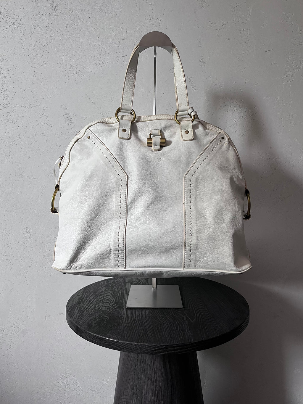 2000s Yves Saint Laurent Rive Gauche Muse Leather Handbag White