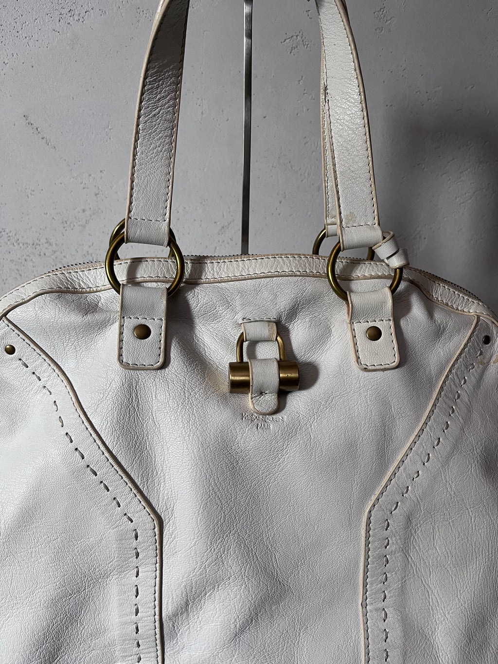 2000s Yves Saint Laurent Rive Gauche Muse Leather Handbag White
