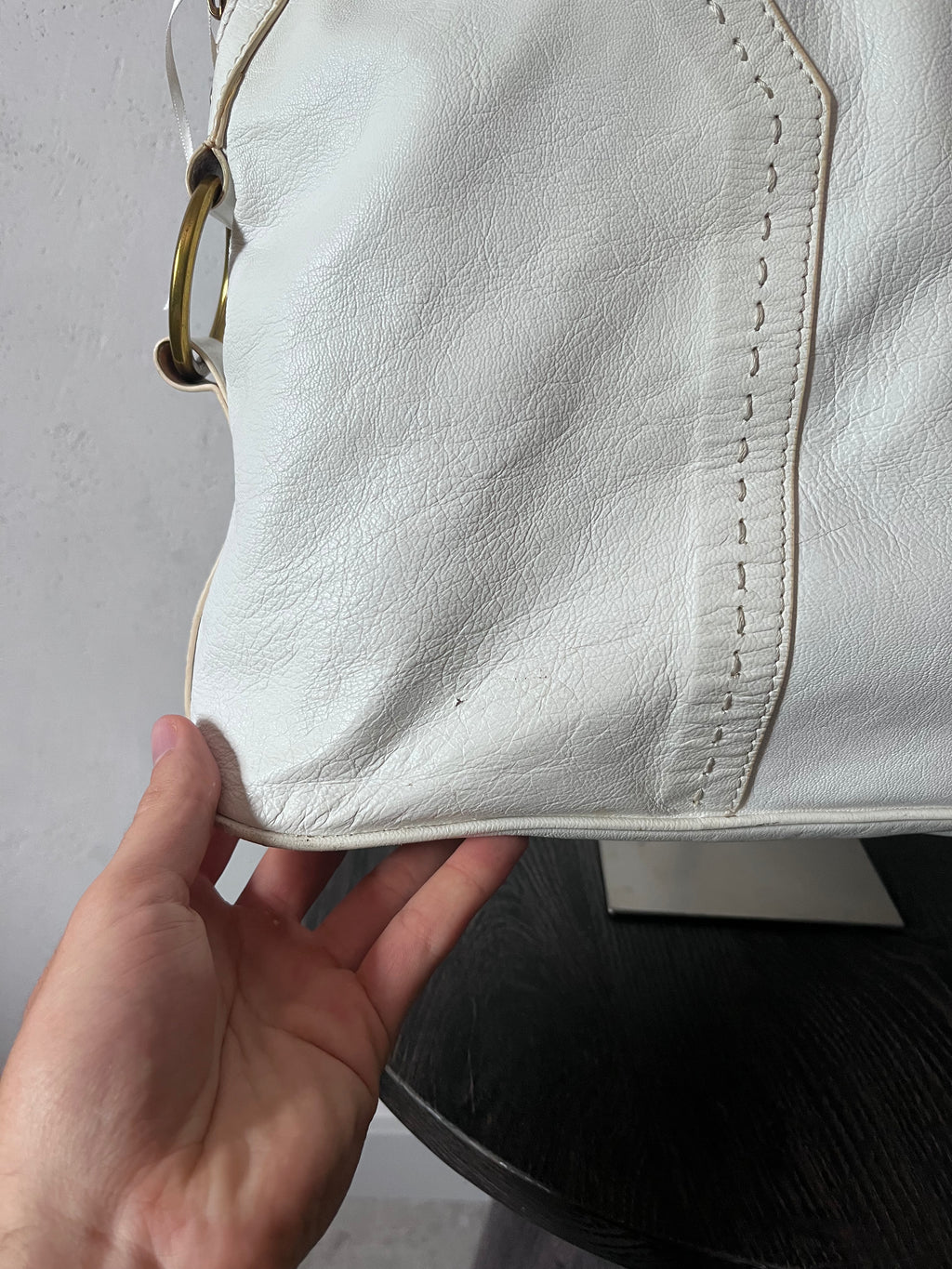 2000s Yves Saint Laurent Rive Gauche Muse Leather Handbag White