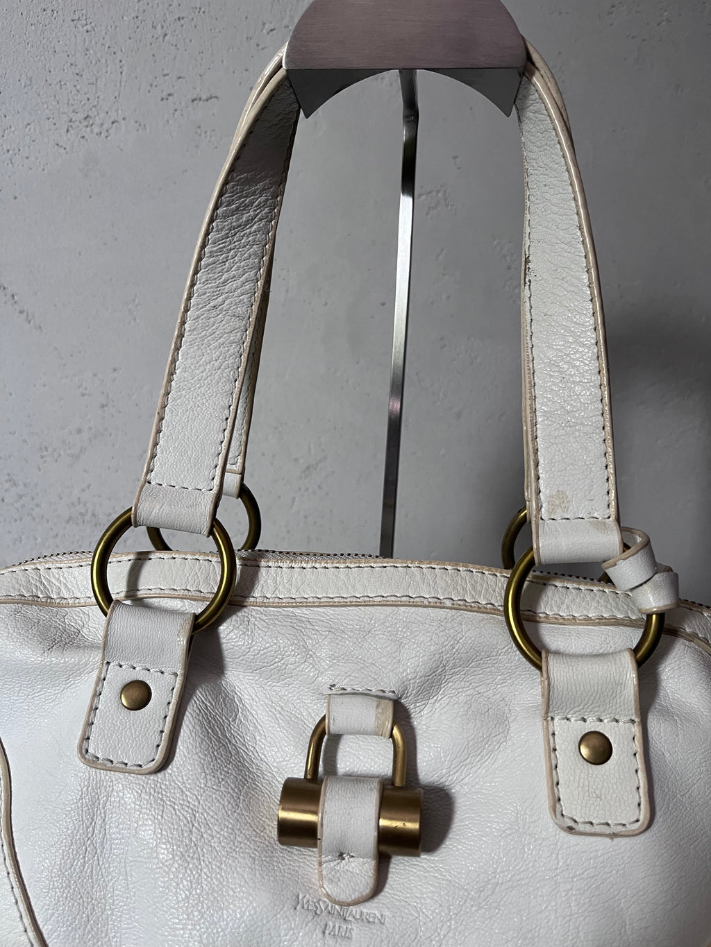 2000s Yves Saint Laurent Rive Gauche Muse Leather Handbag White