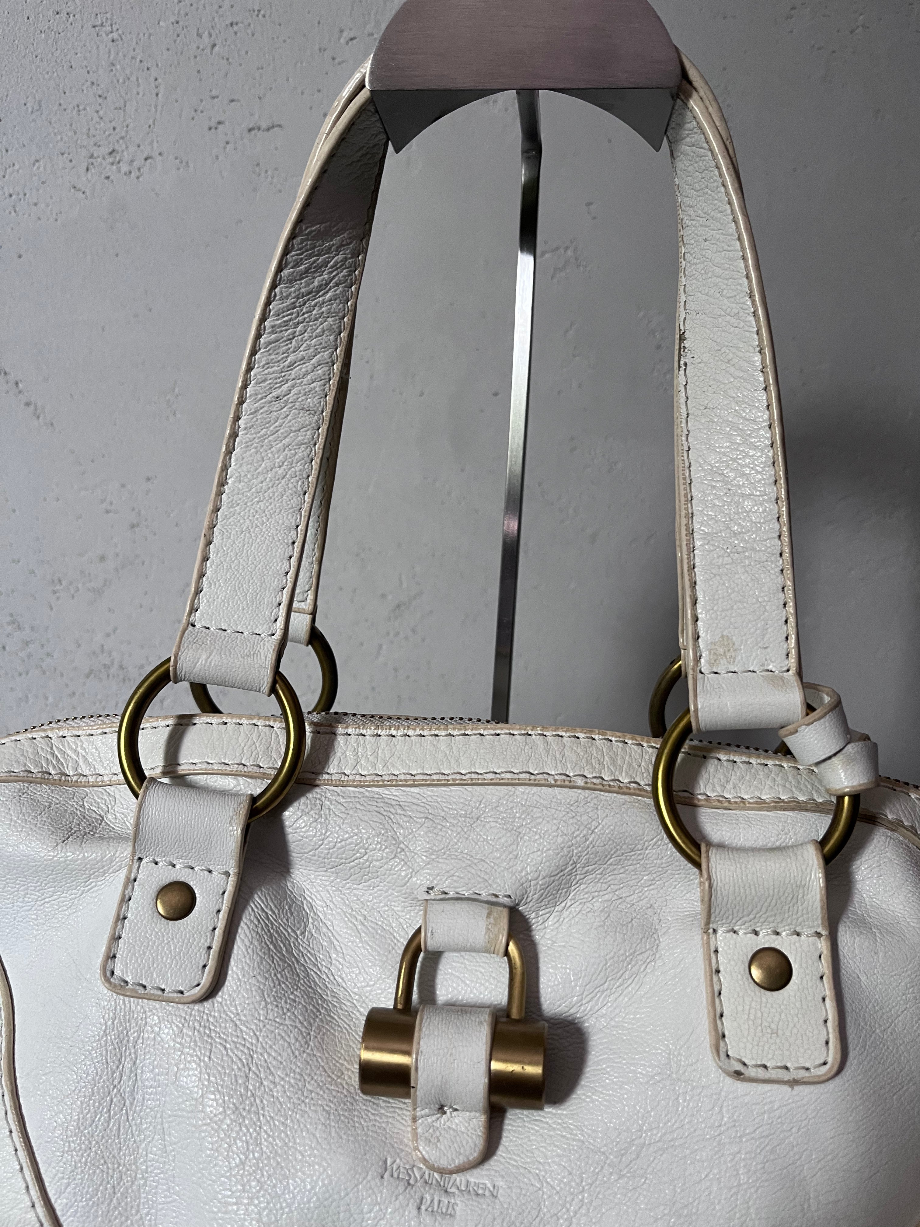 2000s Yves Saint Laurent Rive Gauche Muse Leather Handbag White