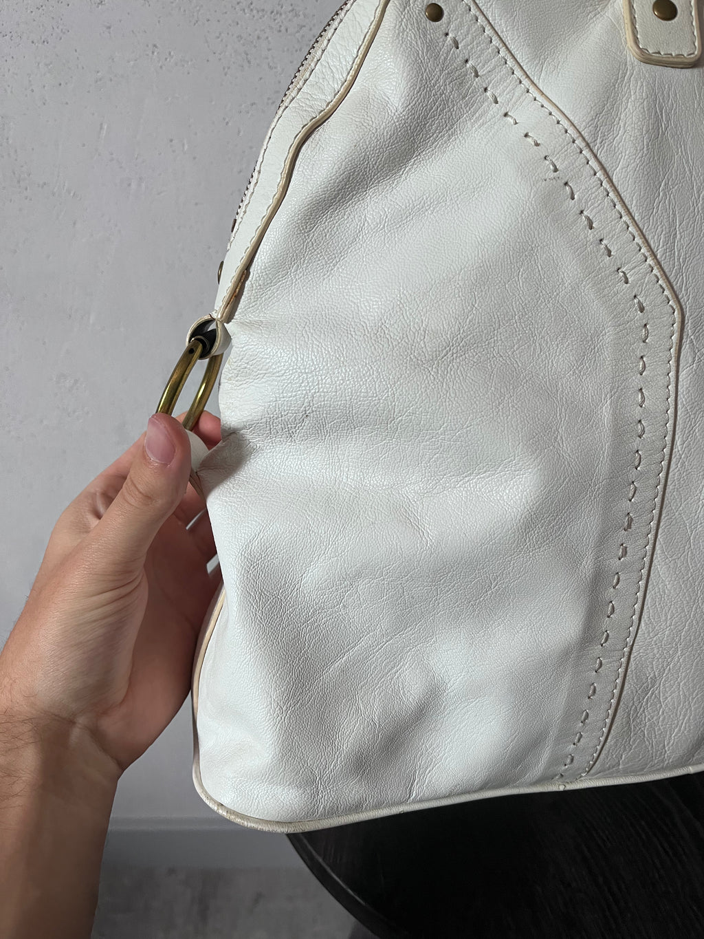 2000s Yves Saint Laurent Rive Gauche Muse Leather Handbag White
