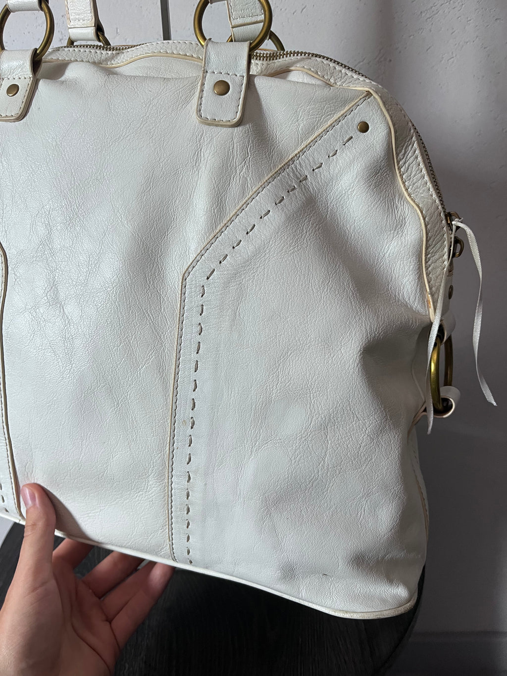 2000s Yves Saint Laurent Rive Gauche Muse Leather Handbag White