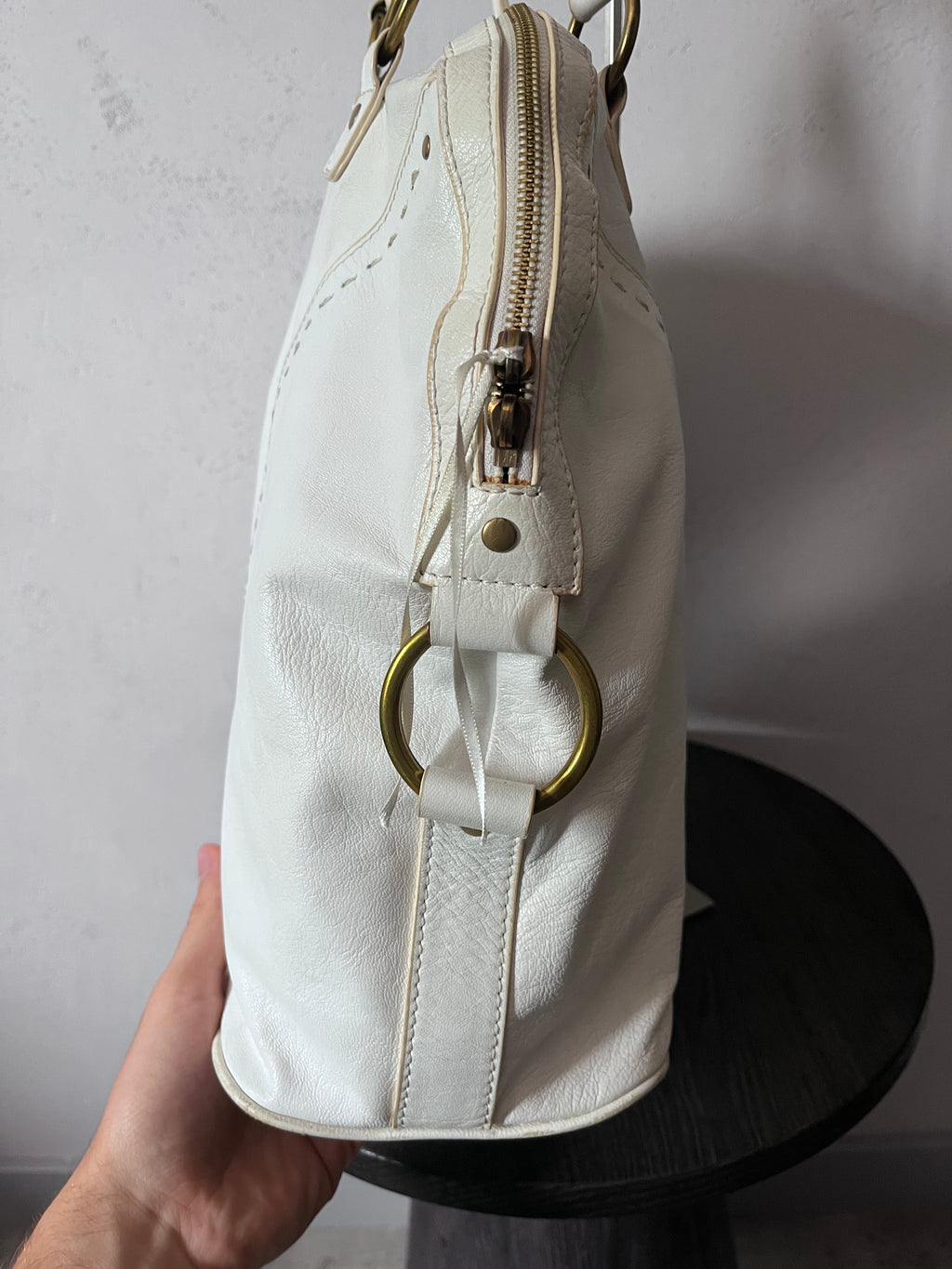 2000s Yves Saint Laurent Rive Gauche Muse Leather Handbag White