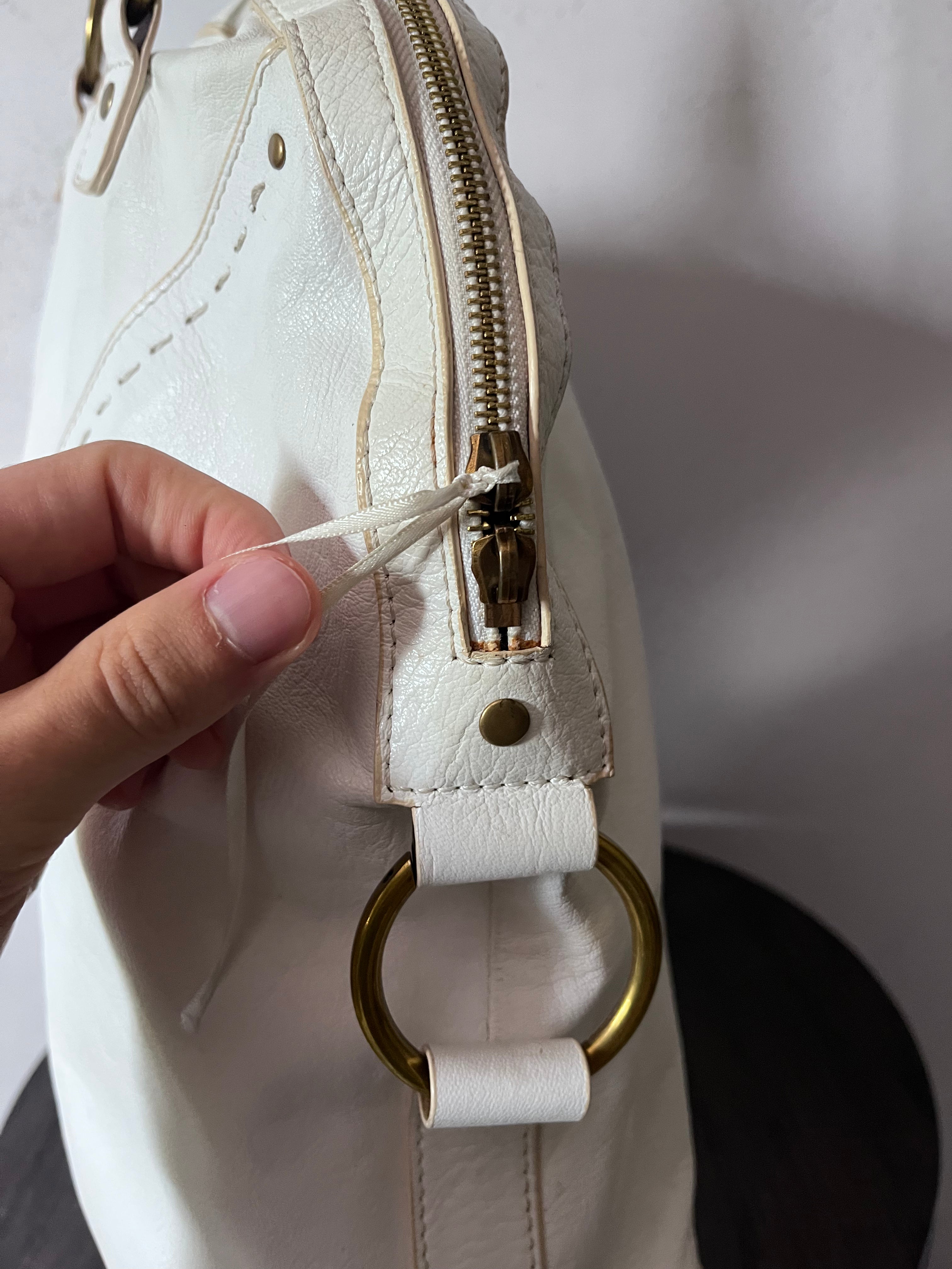 2000s Yves Saint Laurent Rive Gauche Muse Leather Handbag White
