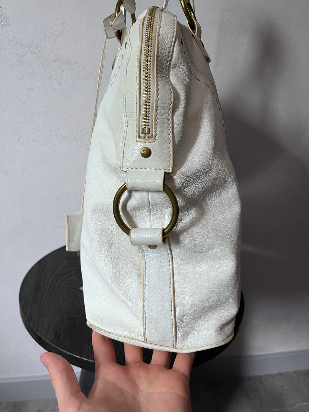 2000s Yves Saint Laurent Rive Gauche Muse Leather Handbag White