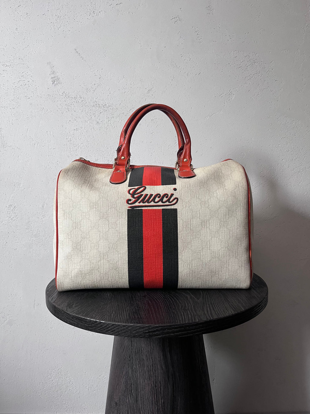Gucci Limited Edition GG Supreme Boston Canvas Handbag White Red