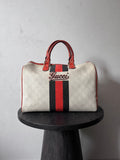 Gucci Limited Edition GG Supreme Boston Canvas Handbag White Red