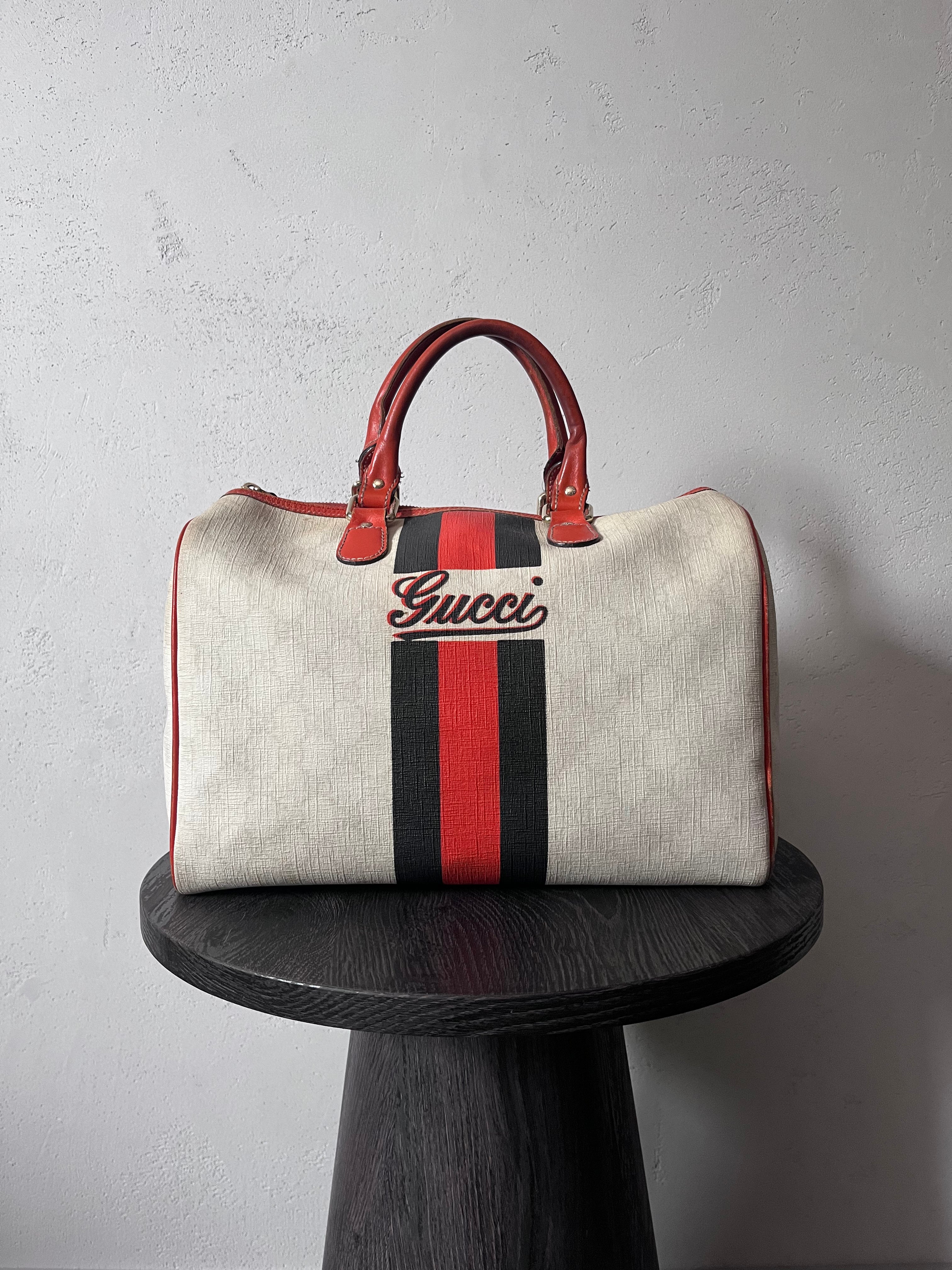 Gucci Limited Edition GG Supreme Boston Canvas Handbag White Red