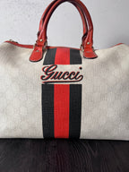 Gucci Limited Edition GG Supreme Boston Canvas Handbag White Red