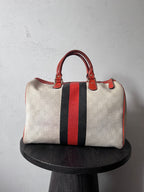 Gucci Limited Edition GG Supreme Boston Canvas Handbag White Red