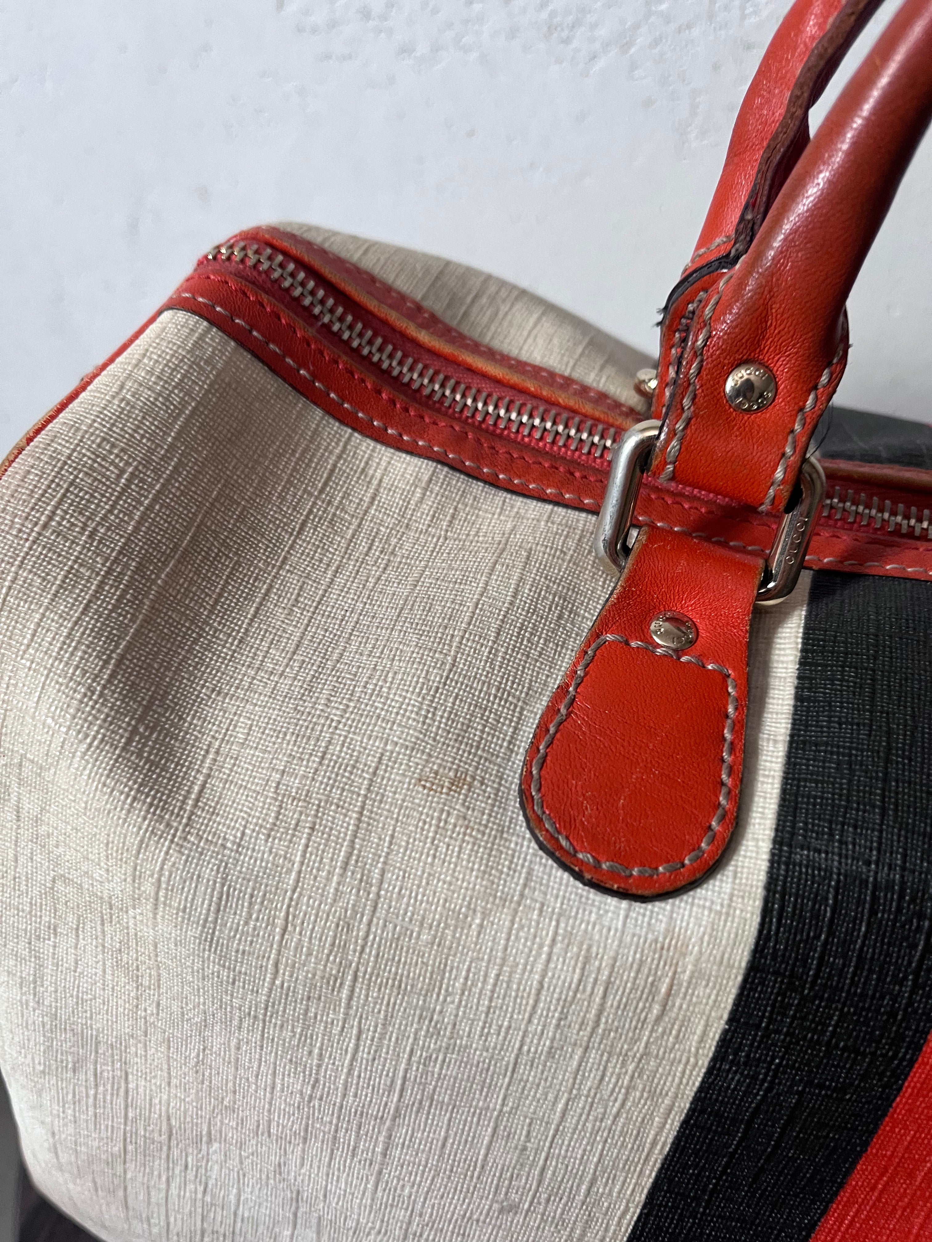 Gucci Limited Edition GG Supreme Boston Canvas Handbag White Red