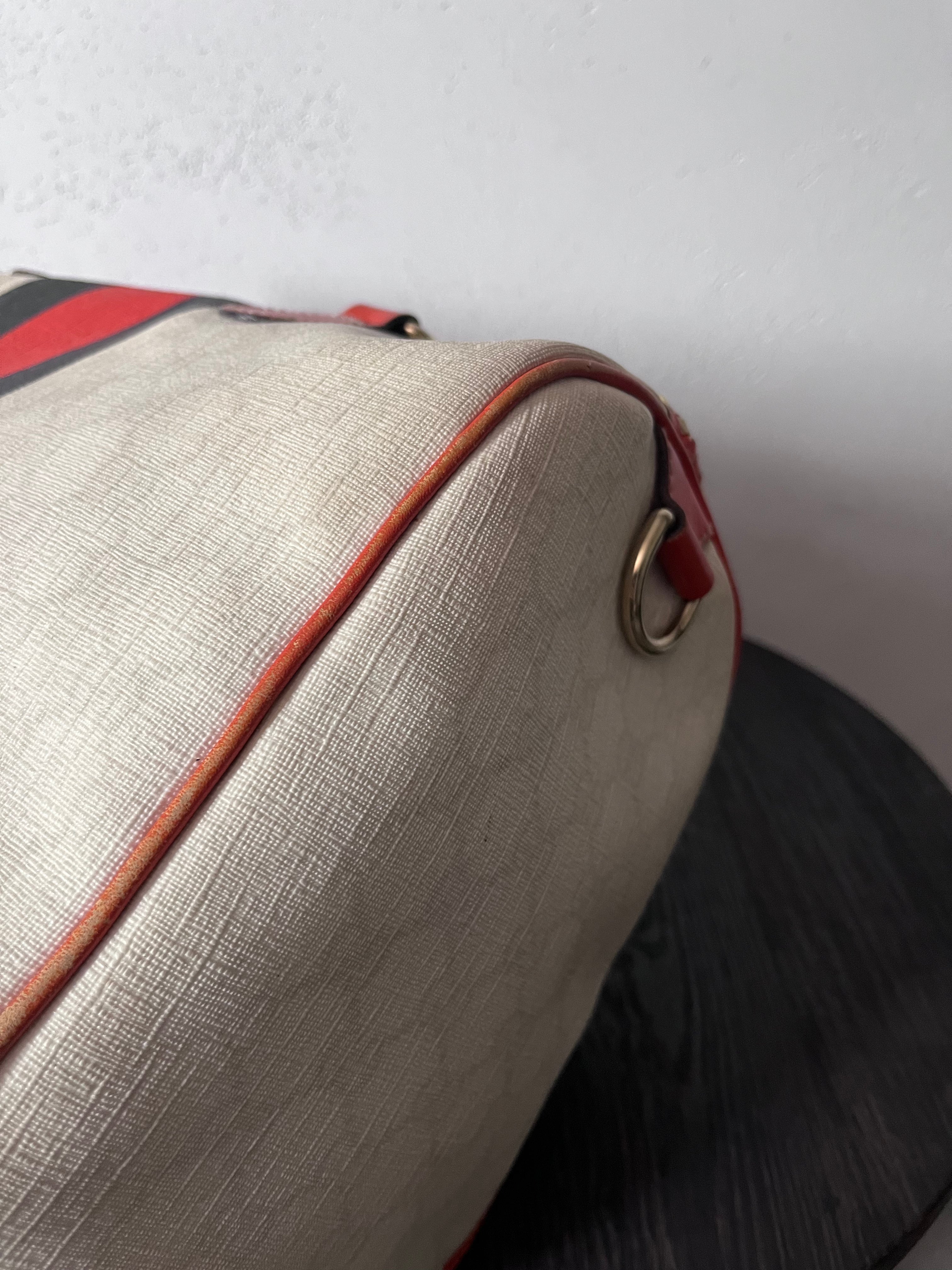 Gucci Limited Edition GG Supreme Boston Canvas Handbag White Red