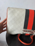 Gucci Limited Edition GG Supreme Boston Canvas Handbag White Red