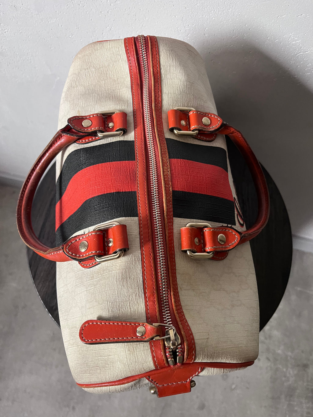 Gucci Limited Edition GG Supreme Boston Canvas Handbag White Red