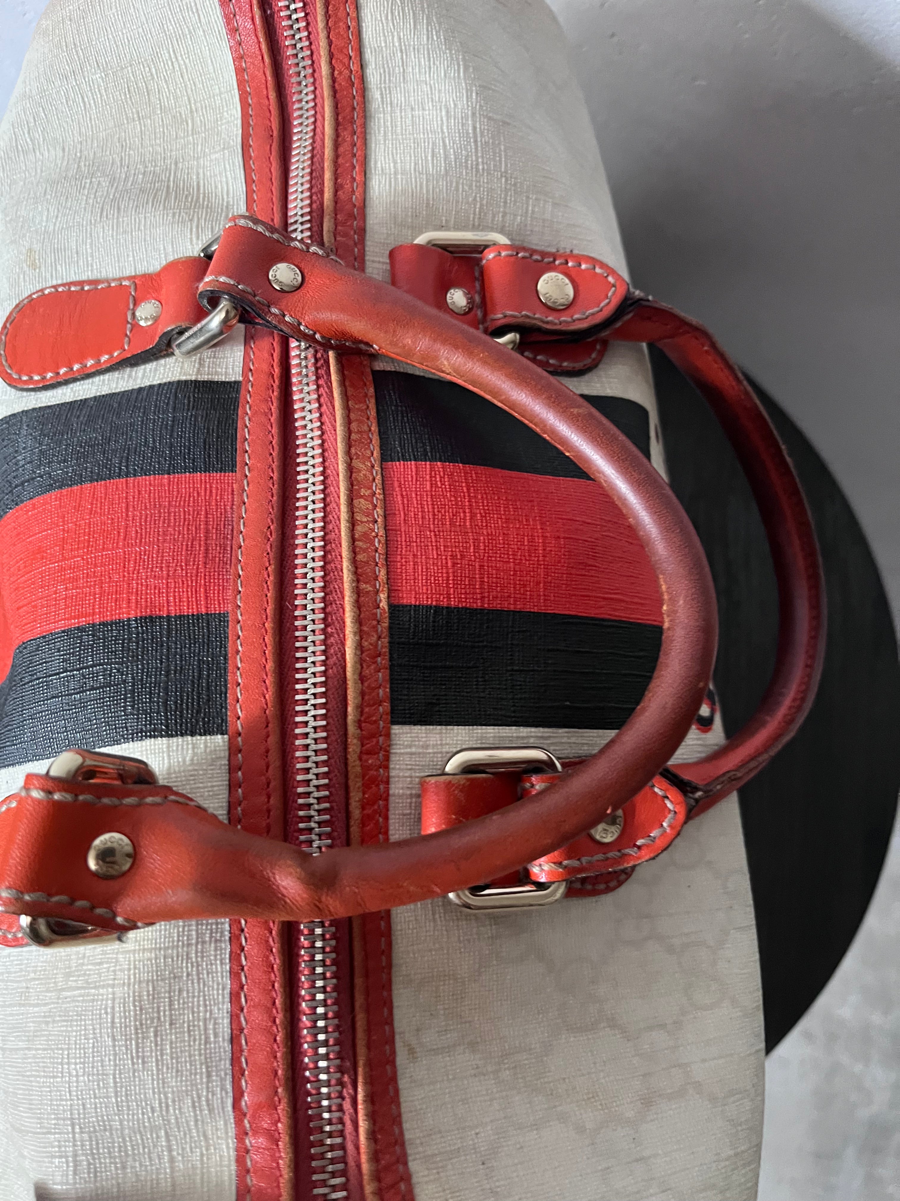 Gucci Limited Edition GG Supreme Boston Canvas Handbag White Red