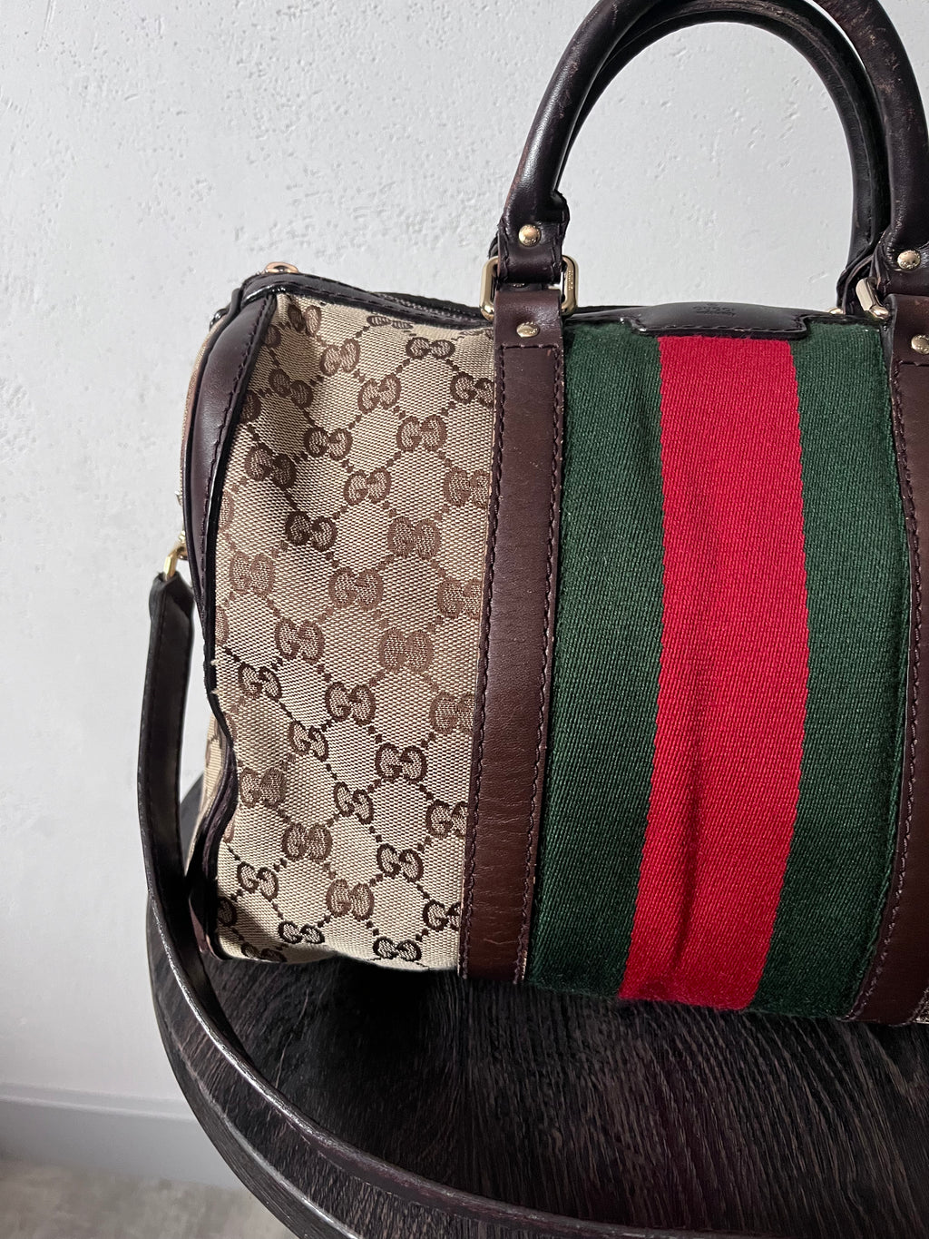 Gucci GG Monogram Canvas Boston Bag Brown Beige