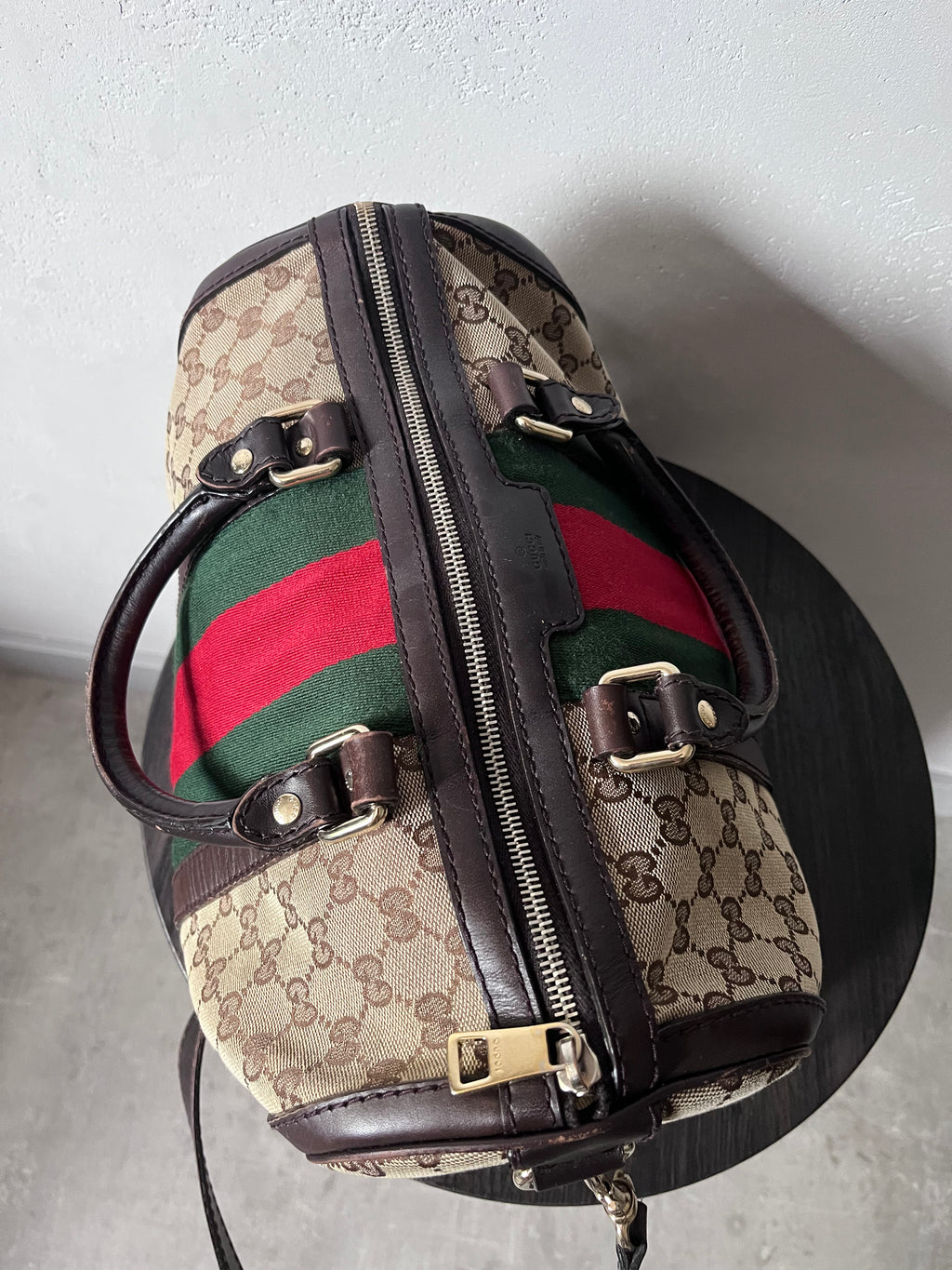 Gucci GG Monogram Canvas Boston Bag Brown Beige