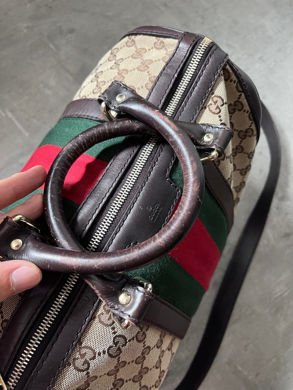 Gucci GG Monogram Canvas Boston Bag Brown Beige