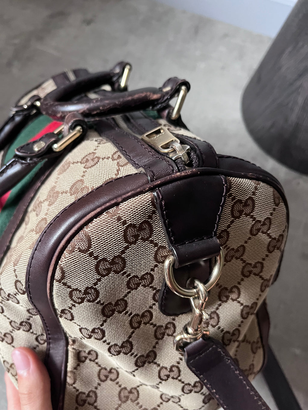 Gucci GG Monogram Canvas Boston Bag Brown Beige
