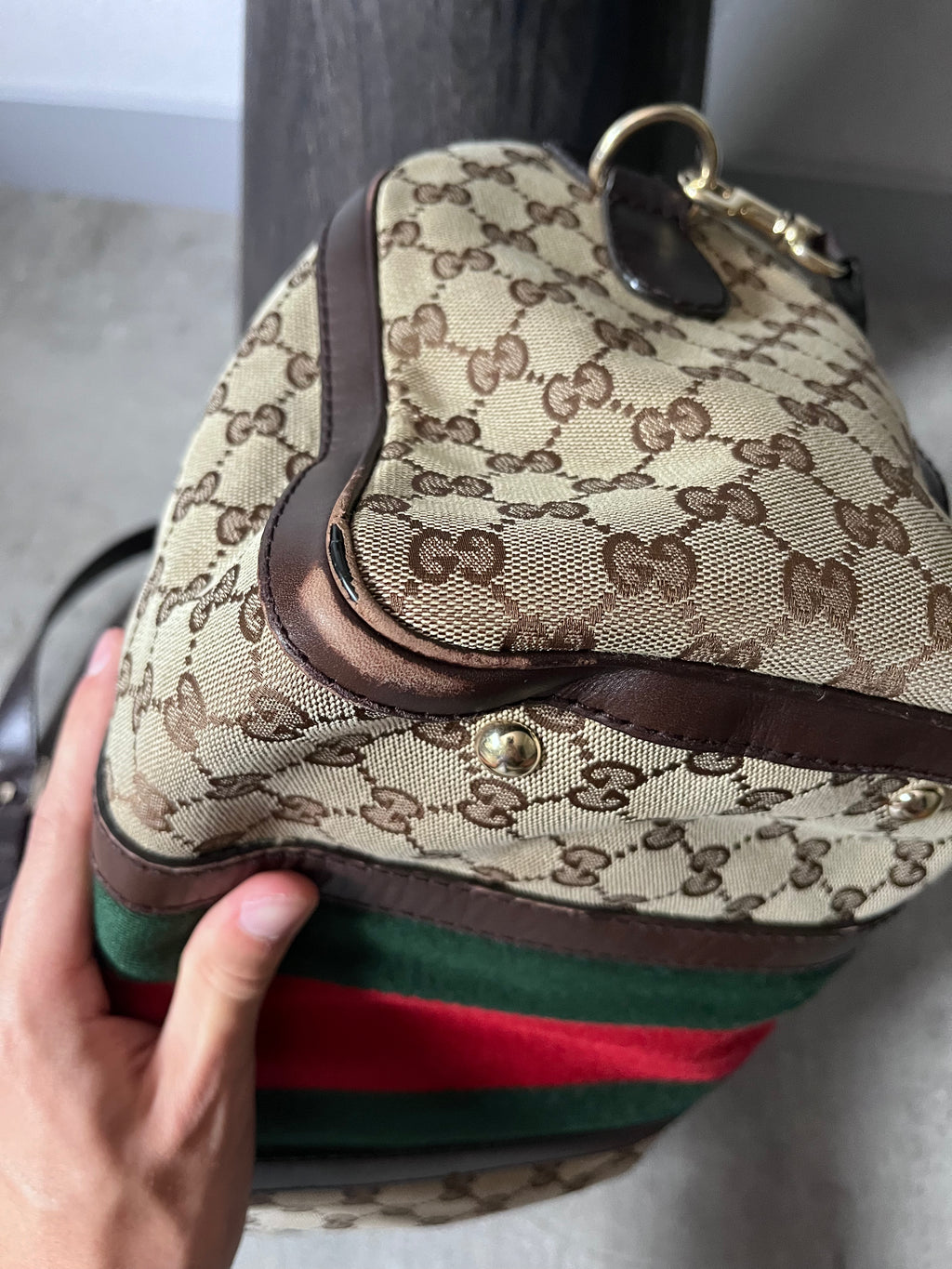 Gucci GG Monogram Canvas Boston Bag Brown Beige