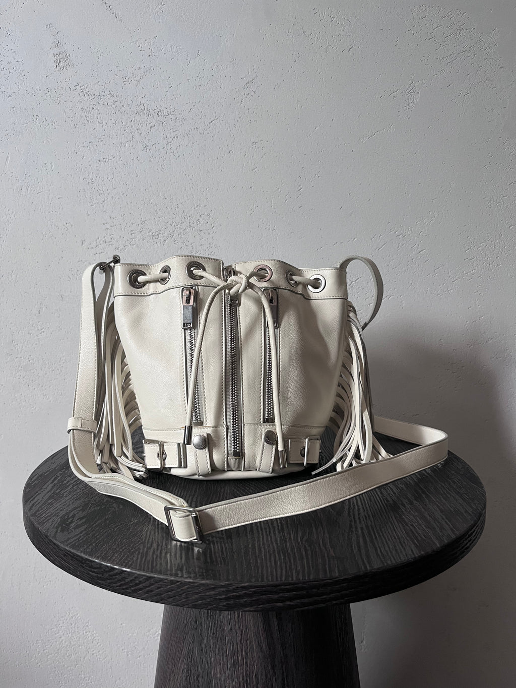 Saint Laurent Paris Mini Rider Leather Zipper Shoulder Bag White
