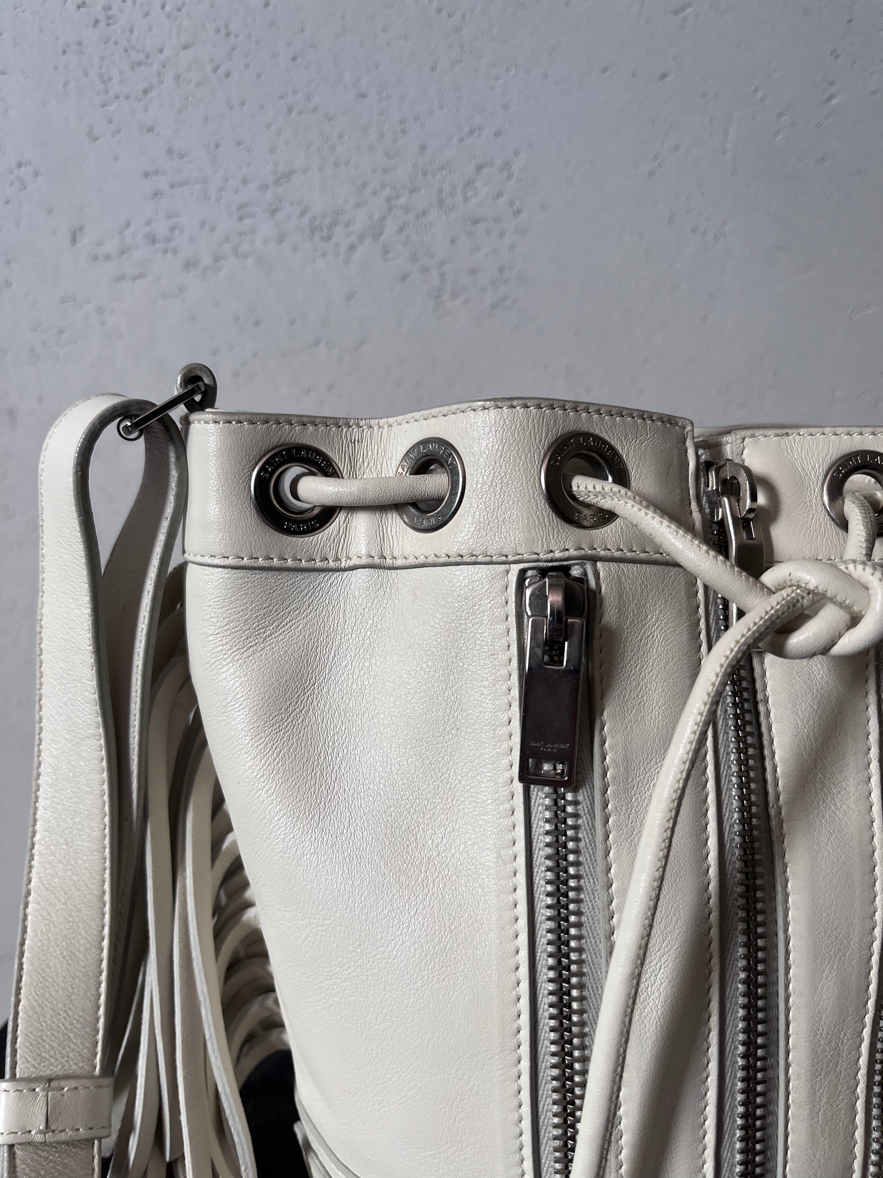 Saint Laurent Paris Mini Rider Leather Zipper Shoulder Bag White