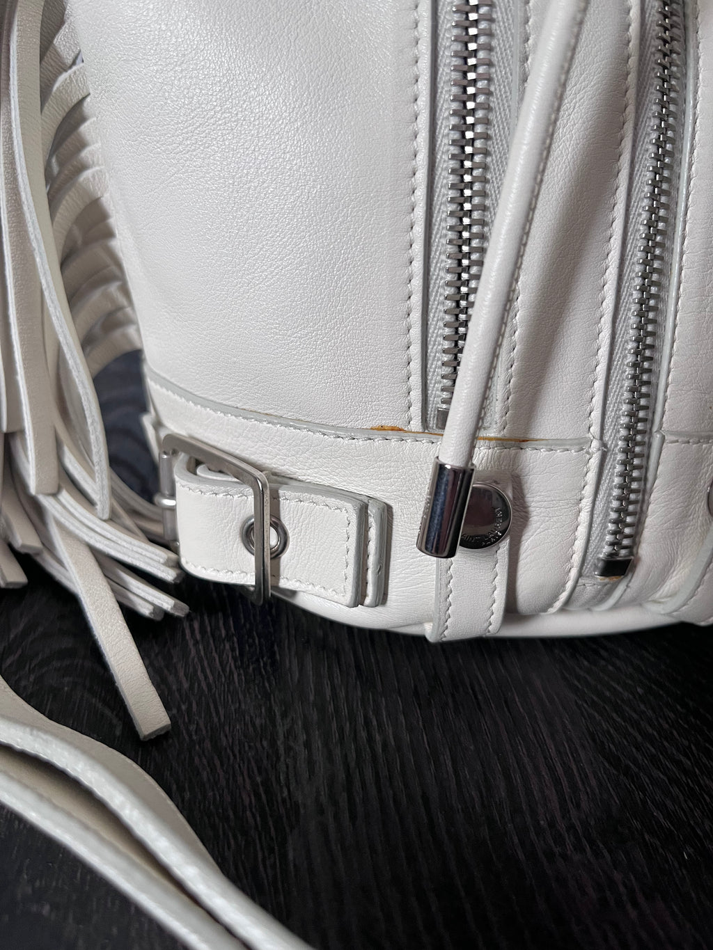 Saint Laurent Paris Mini Rider Leather Zipper Shoulder Bag White