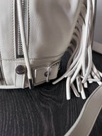 Saint Laurent Paris Mini Rider Leather Zipper Shoulder Bag White