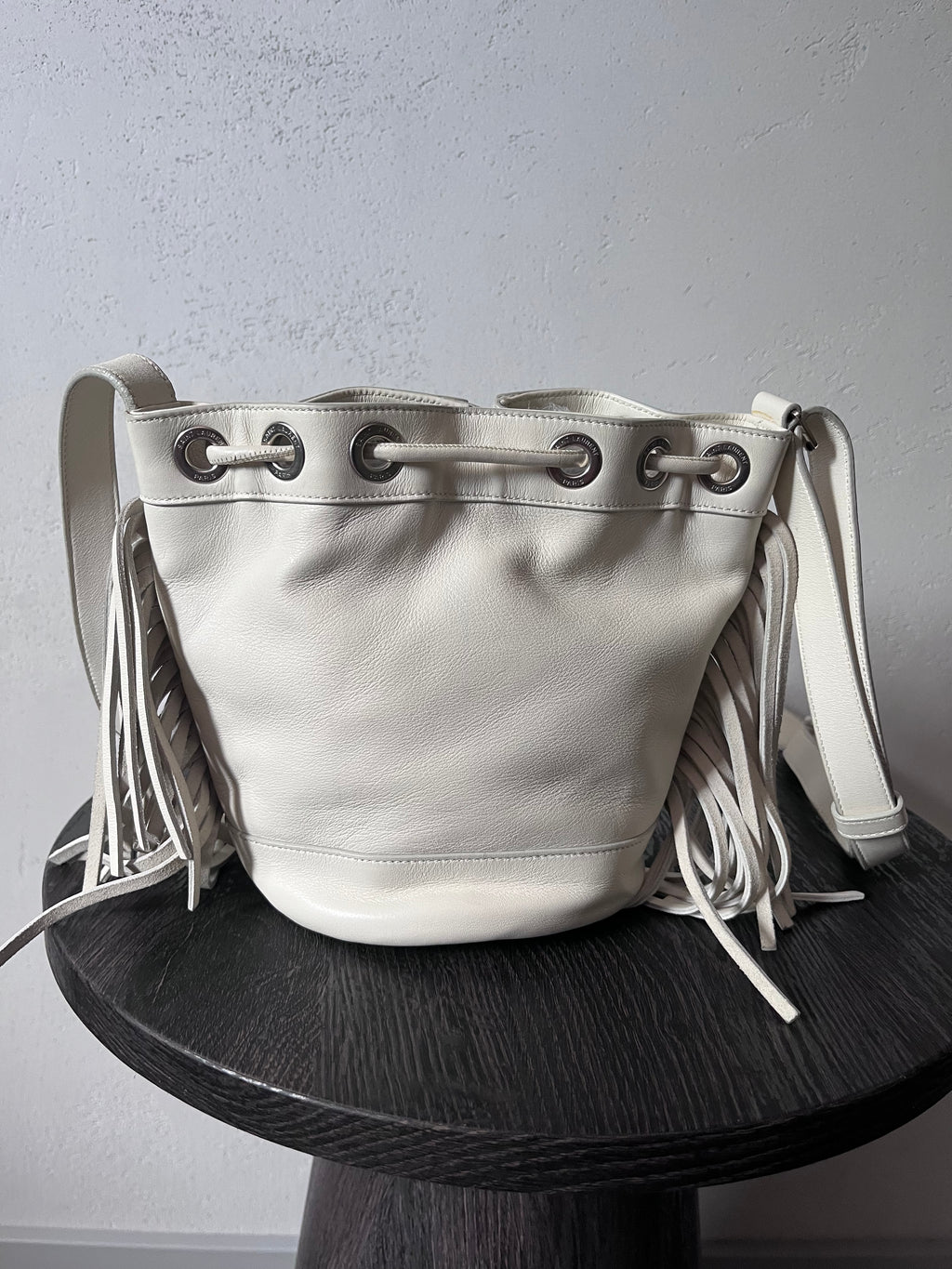 Saint Laurent Paris Mini Rider Leather Zipper Shoulder Bag White