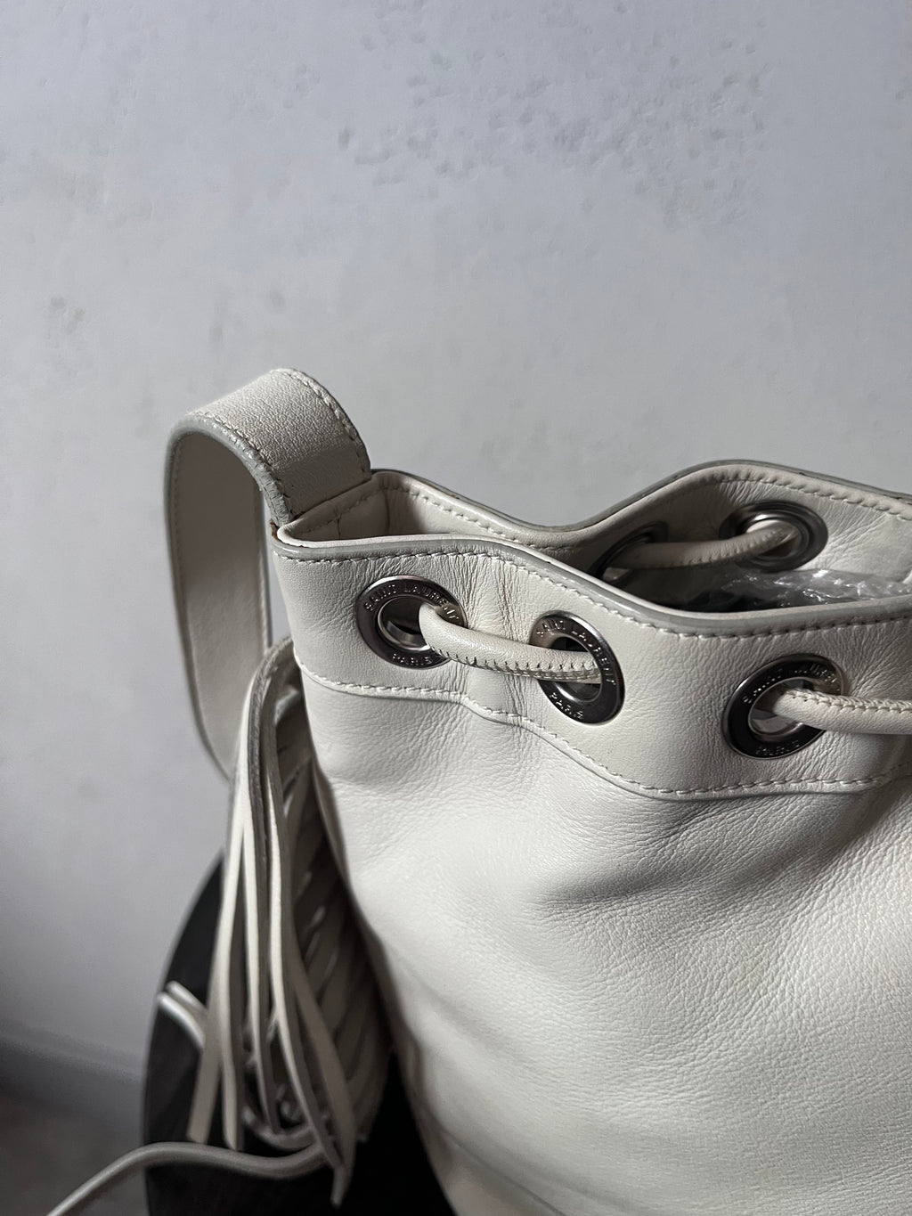 Saint Laurent Paris Mini Rider Leather Zipper Shoulder Bag White