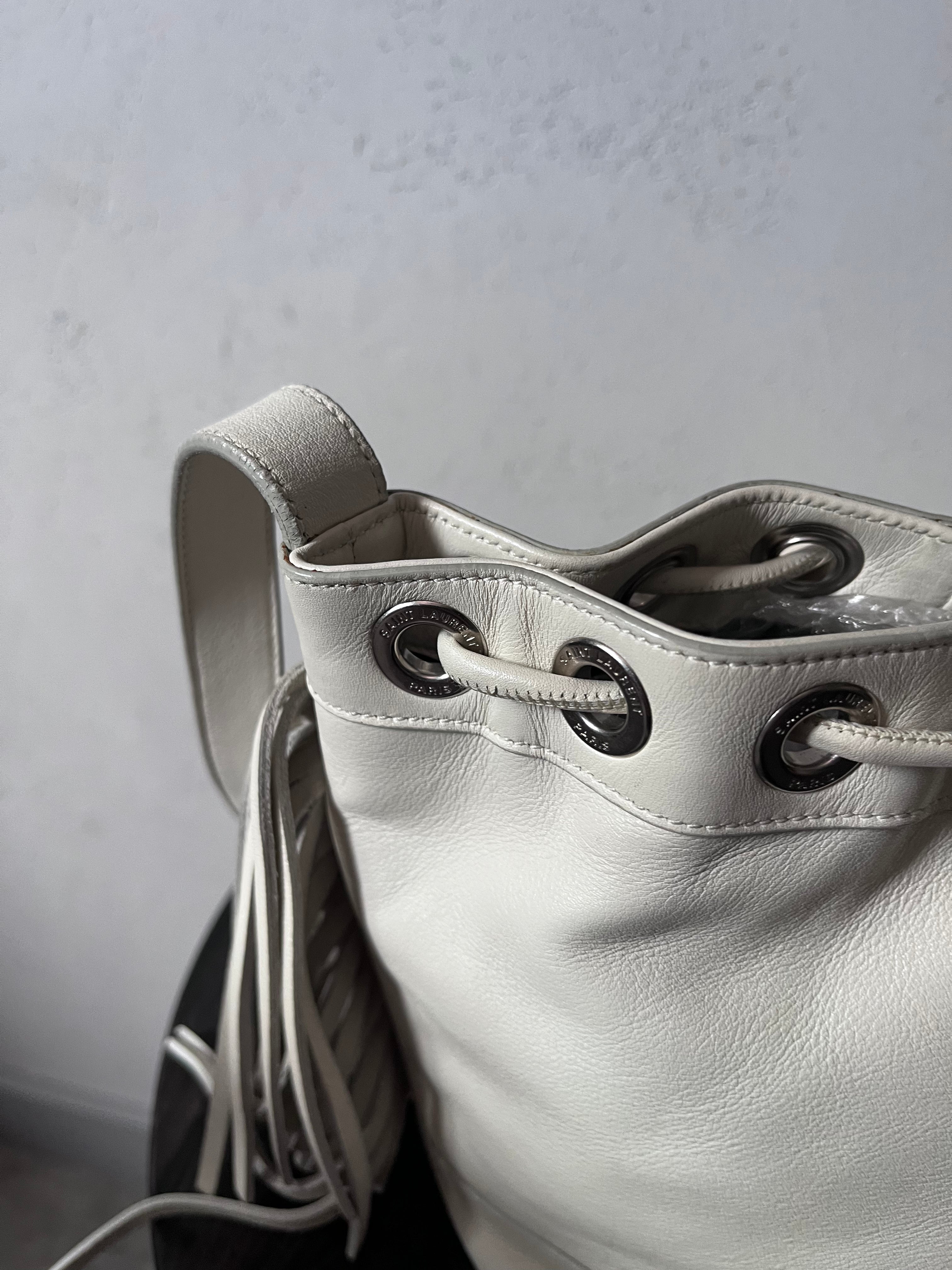 Saint Laurent Paris Mini Rider Leather Zipper Shoulder Bag White