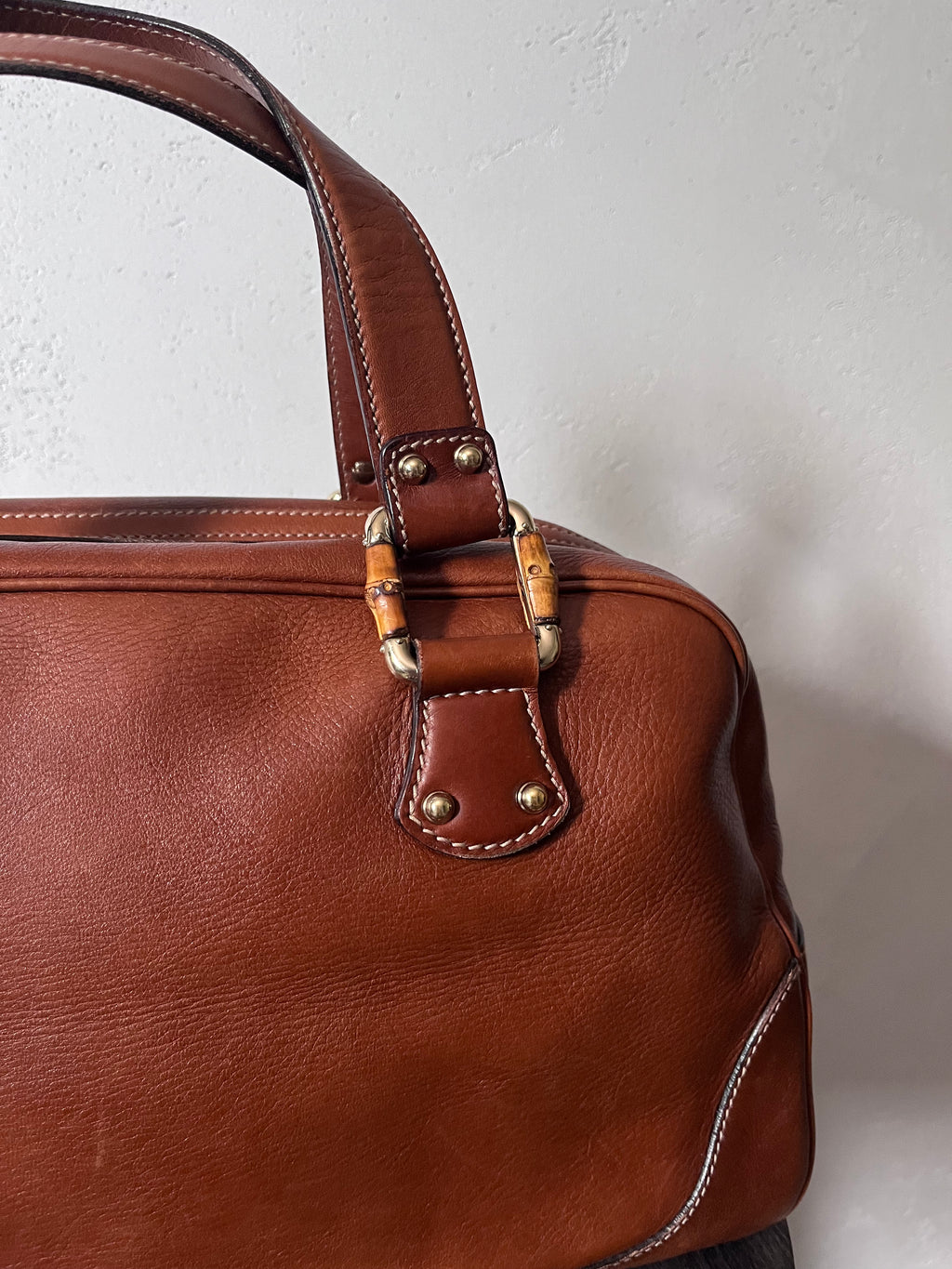 Gucci Mini Boston Leather Bamboo Handbag Brown