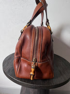 Gucci Mini Boston Leather Bamboo Handbag Brown