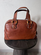 Gucci Mini Boston Leather Bamboo Handbag Brown